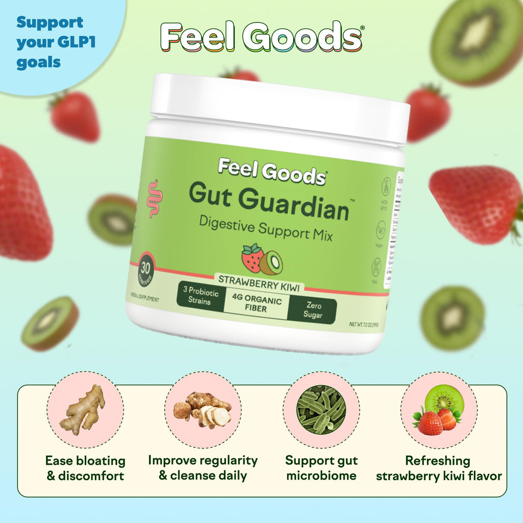 Feel Goods Gut Guardian, Gut Health Powder Drink Mix - Probiotic Fiber with Prebiotics & L Glutamine for Digestive Health, Bloating Relief & Digestion Support,
