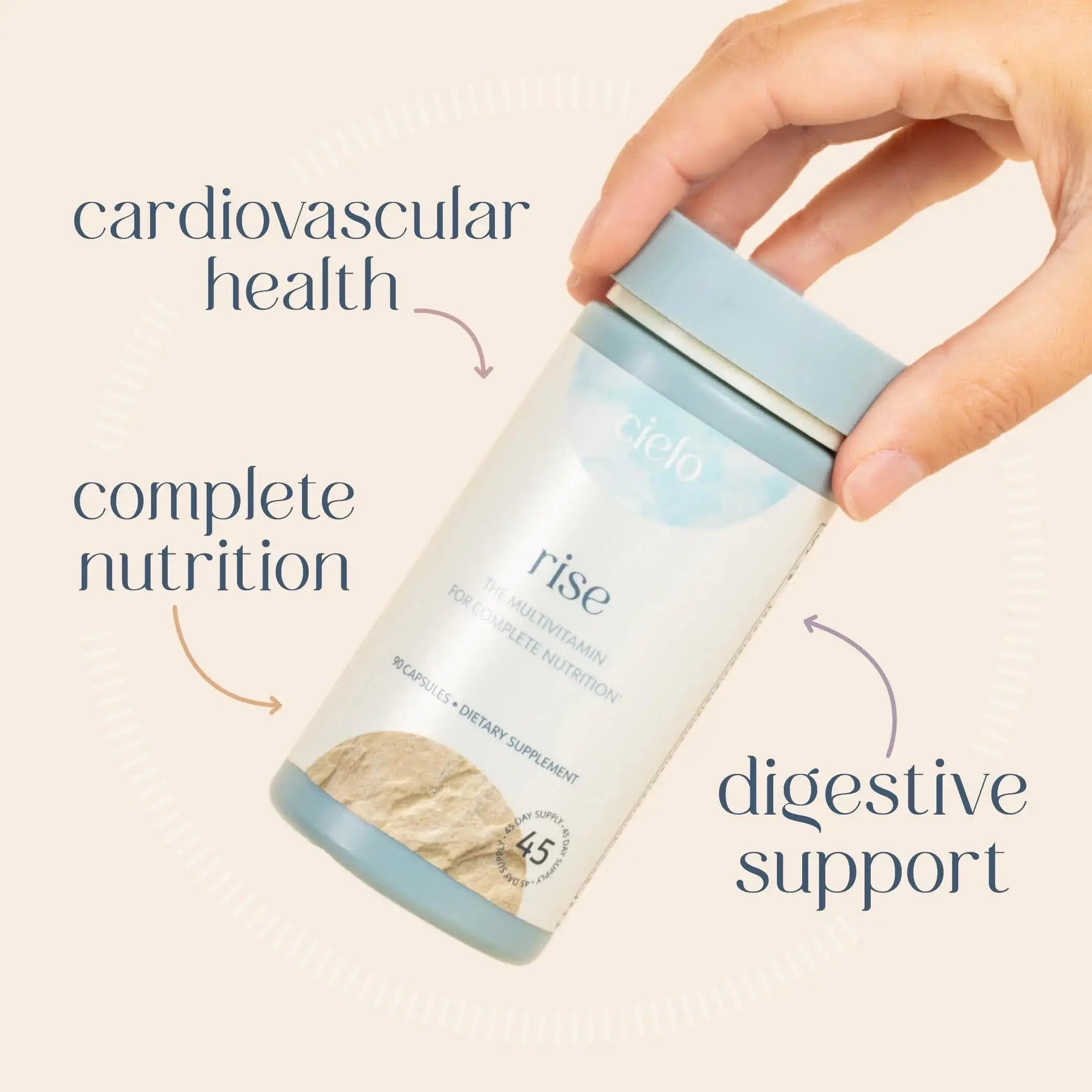 Cielo Rise Multivitamin for Women and Men - Vitamin A, C, D3, E K2, & More - Magnesium Glycinate, Citrate, and Malate for Digestive Support Cielo Au supplements