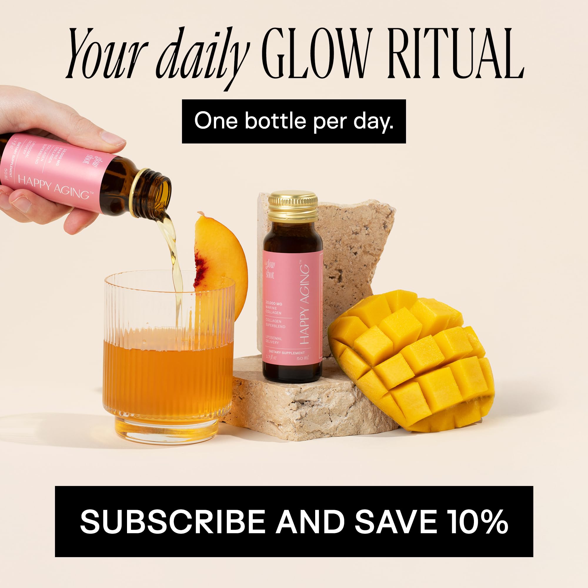 Happy Aging Marine Collagen Peptides Glow Shot 10,000mg - Liquid Collagen for Women with Liposomal Delivery - Promotes Skin Hydration, Elasticity & Radiance - Supports Hair & Nails, 10 Shots Happy Aging Au supplements