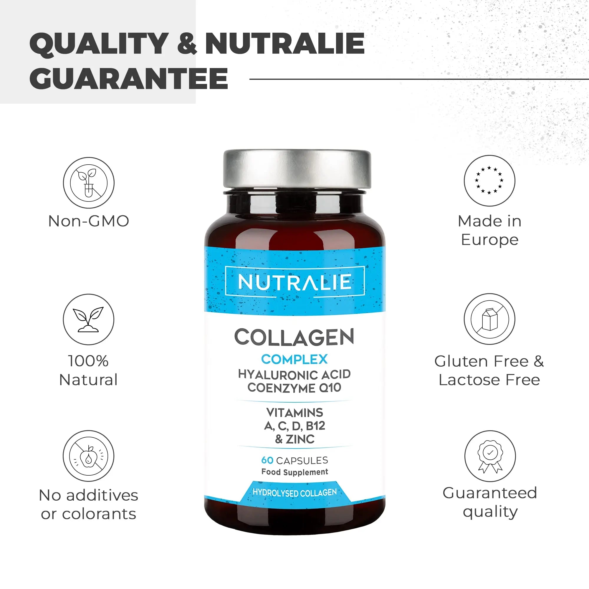 Collagen + Hyaluronic Acid + Q10 Hydrolysed Collagen Women Men + Vitamins A C D B12 Zinc NUTRALIE Au supplements