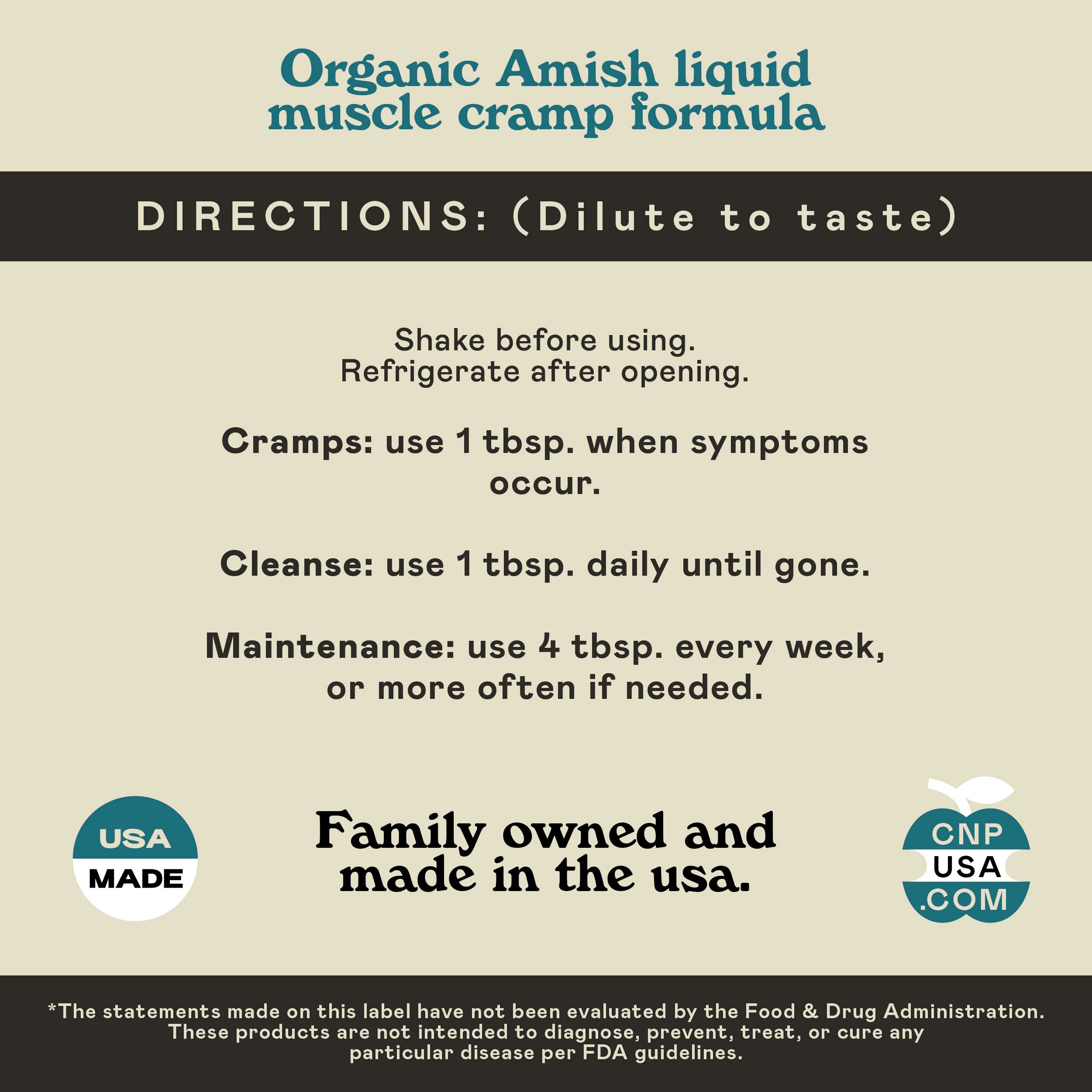 Organic Amish Leg Cramp Relief Liquid 16oz - Natural Muscle and Foot Support Supplement with Apple Cider Vinegar, Ginger, Garlic, Aloe, Fast Cramp Reducing Formula, Certified Organic, Made in USA Complete Natural Products Au supplements