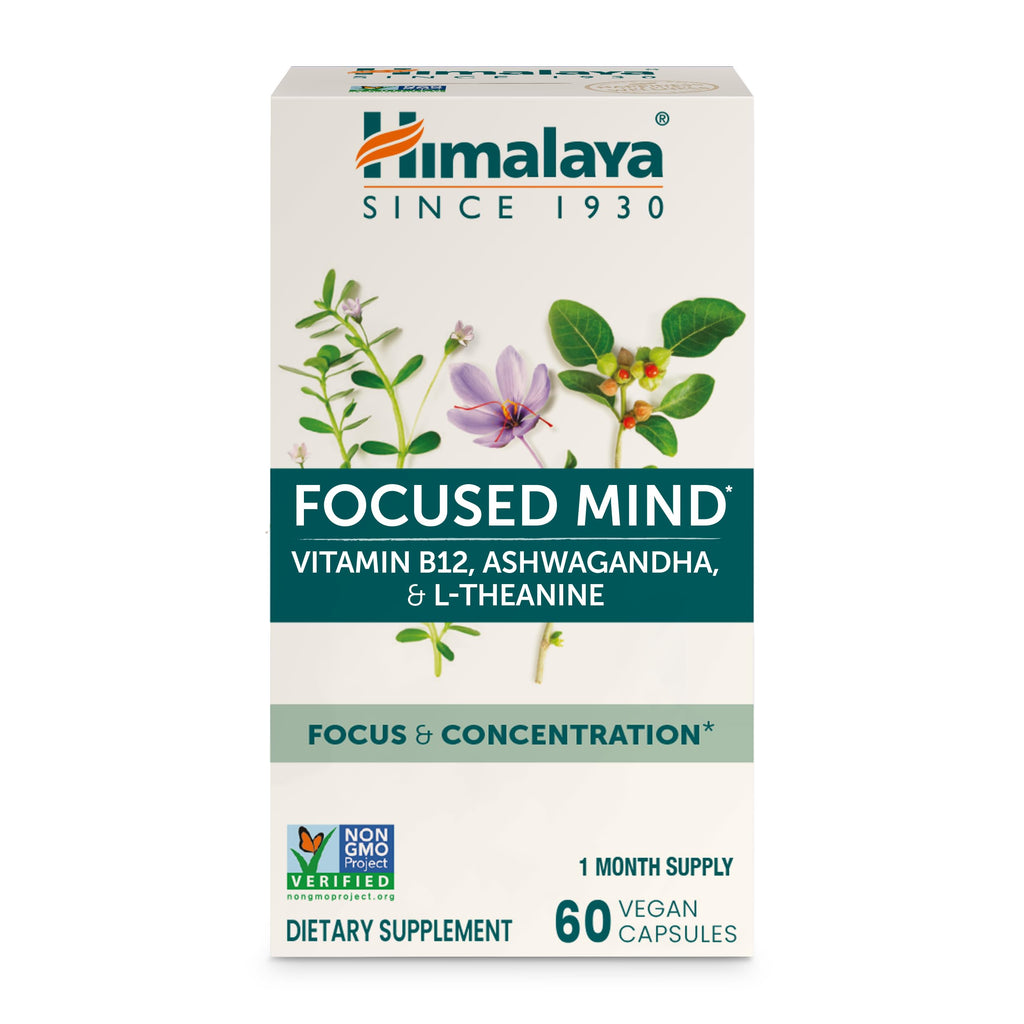 Himalaya Focused Mind Supplement, with Ashwagandha, Bacopa & L-Theanine for Attention, Focus and Energy Support, 60 Vegan Capsules, Gluten Free, 1 Month Supply Himalaya Au supplements