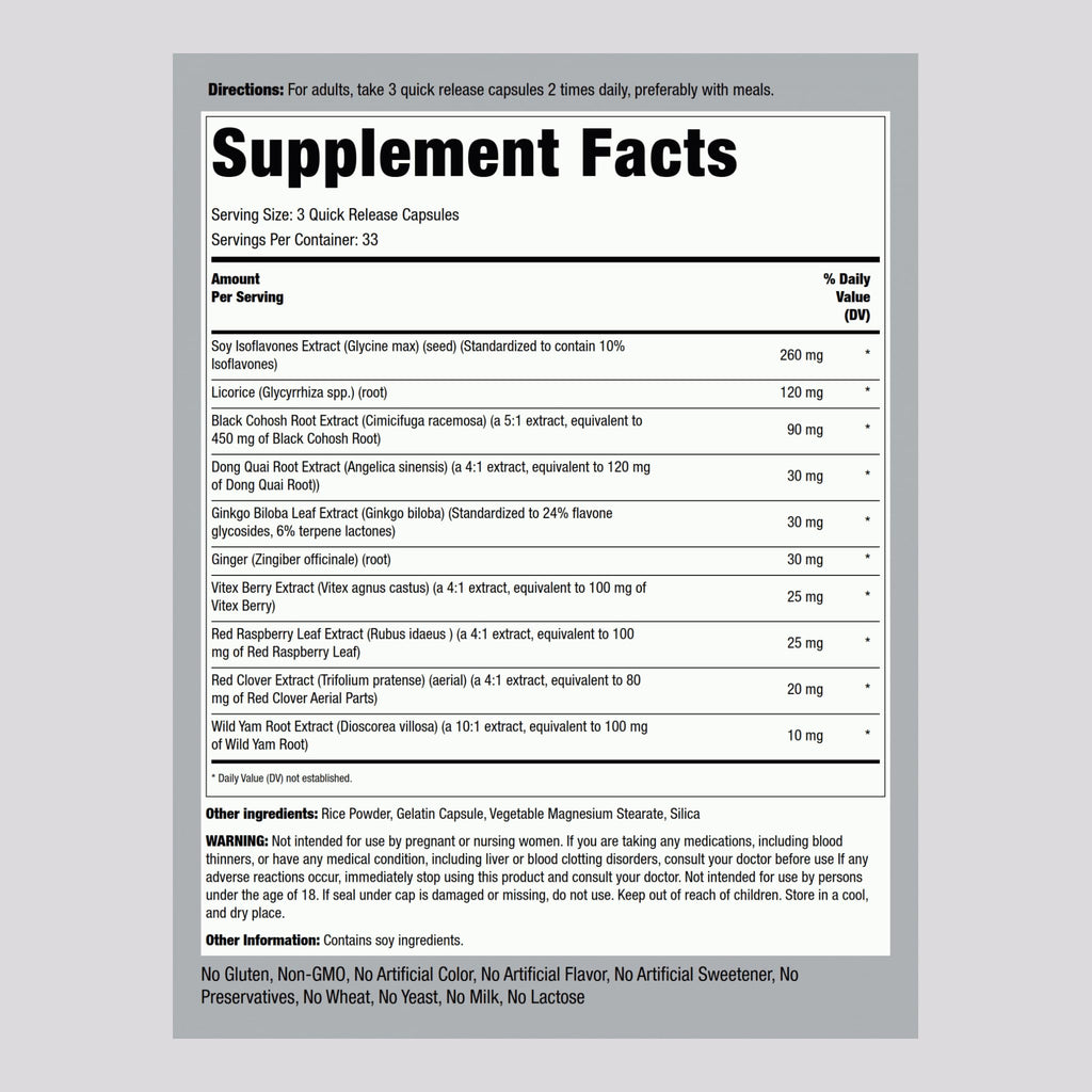 Piping Rock Menopause Ease Supplement | 100 Capsules | Advanced Support for Women | with Black Cohosh and Wild Yam | Non-GMO, Gluten Free Piping Rock Au supplements