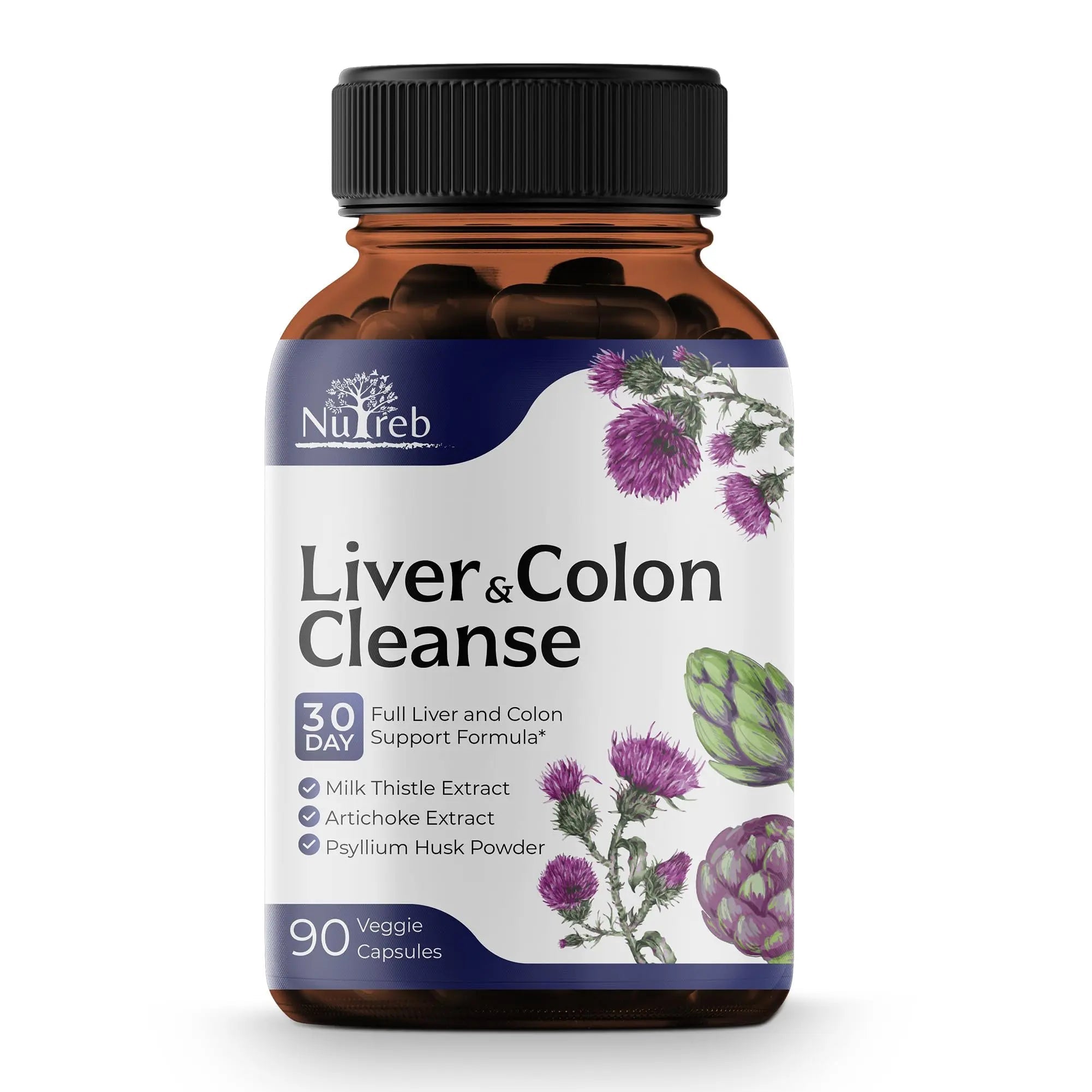 Liver Cleanse Detox & Repair with Colon Cleanse - Milk Thistle, Dandelion Root, Psyllium Husk Fiber Nutreb Au supplements