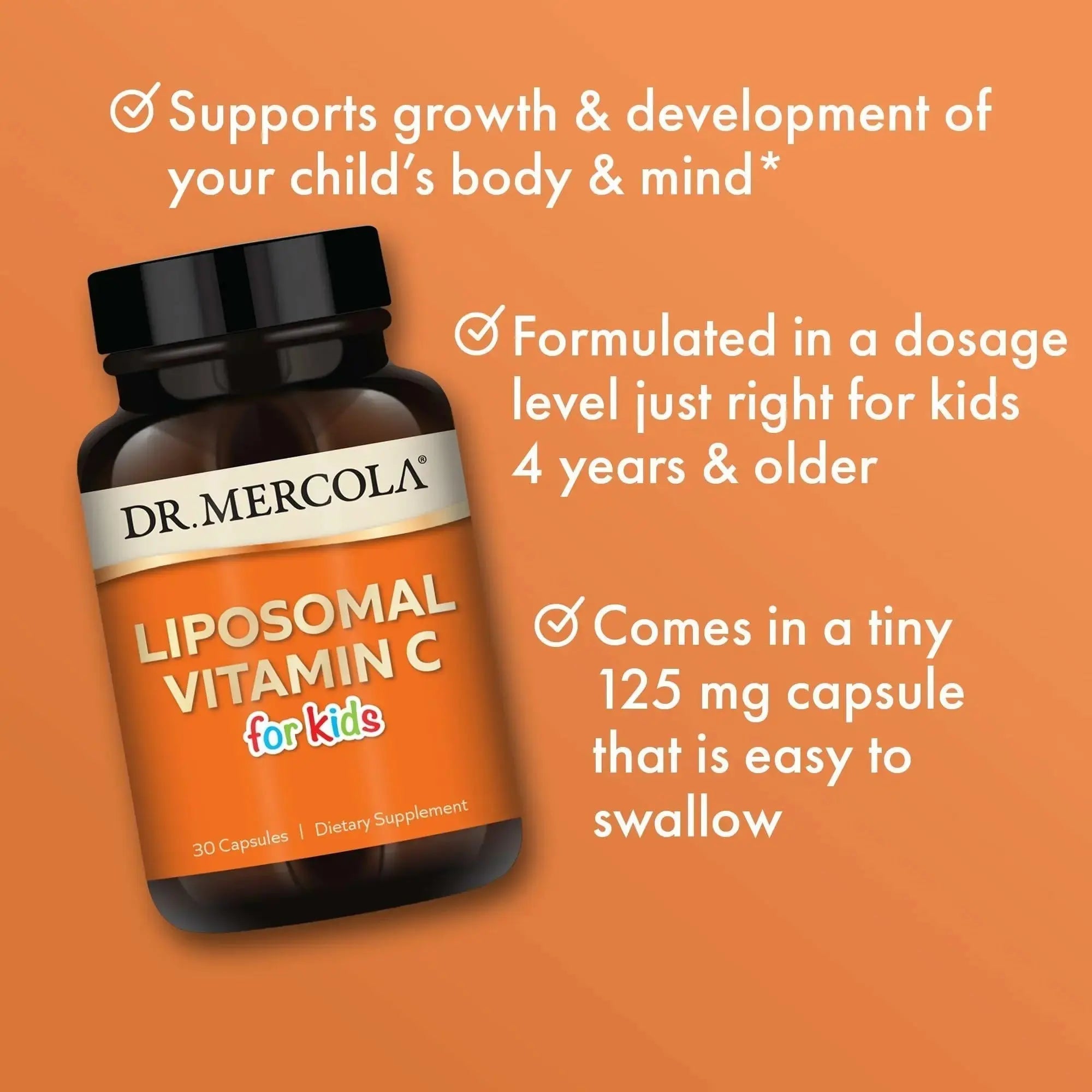 Dr. Mercola Liposomal Vitamin C for Kids - 125 mg Vitamin C - Supports Immune & Brain Function - Liposomal Delivery Dr. Mercola Au supplements