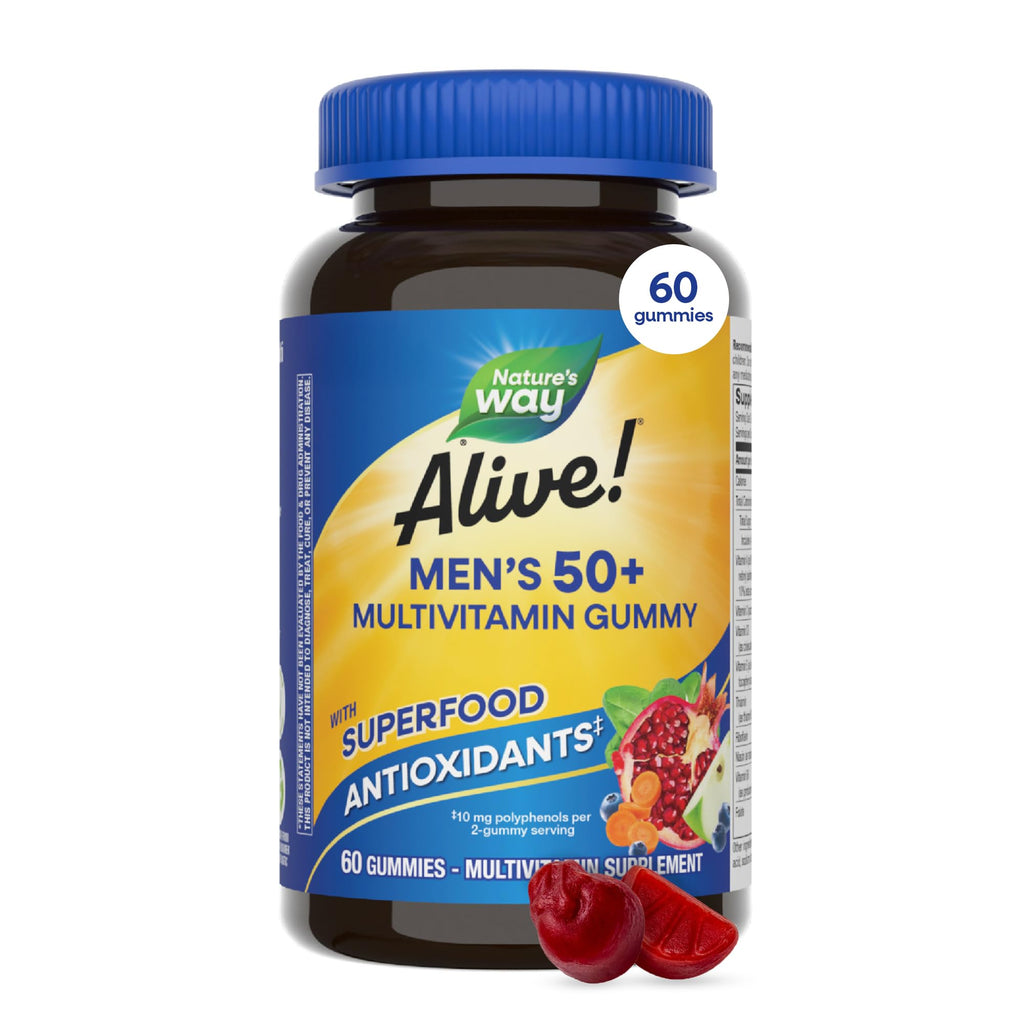 Nature’s Way Alive! Men’s 50 Plus Multivitamin Gummy, Daily Chewable Multivitamins for Men with B-Vitamins, Vitamin D3 & Zinc, Supports Heart