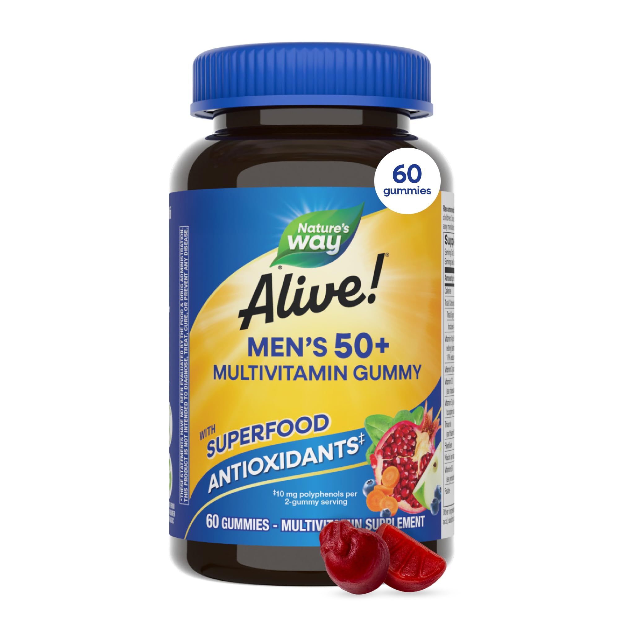 Nature’s Way Alive! Men’s 50 Plus Multivitamin Gummy, Daily Chewable Multivitamins for Men with B-Vitamins, Vitamin D3 & Zinc, Supports Heart