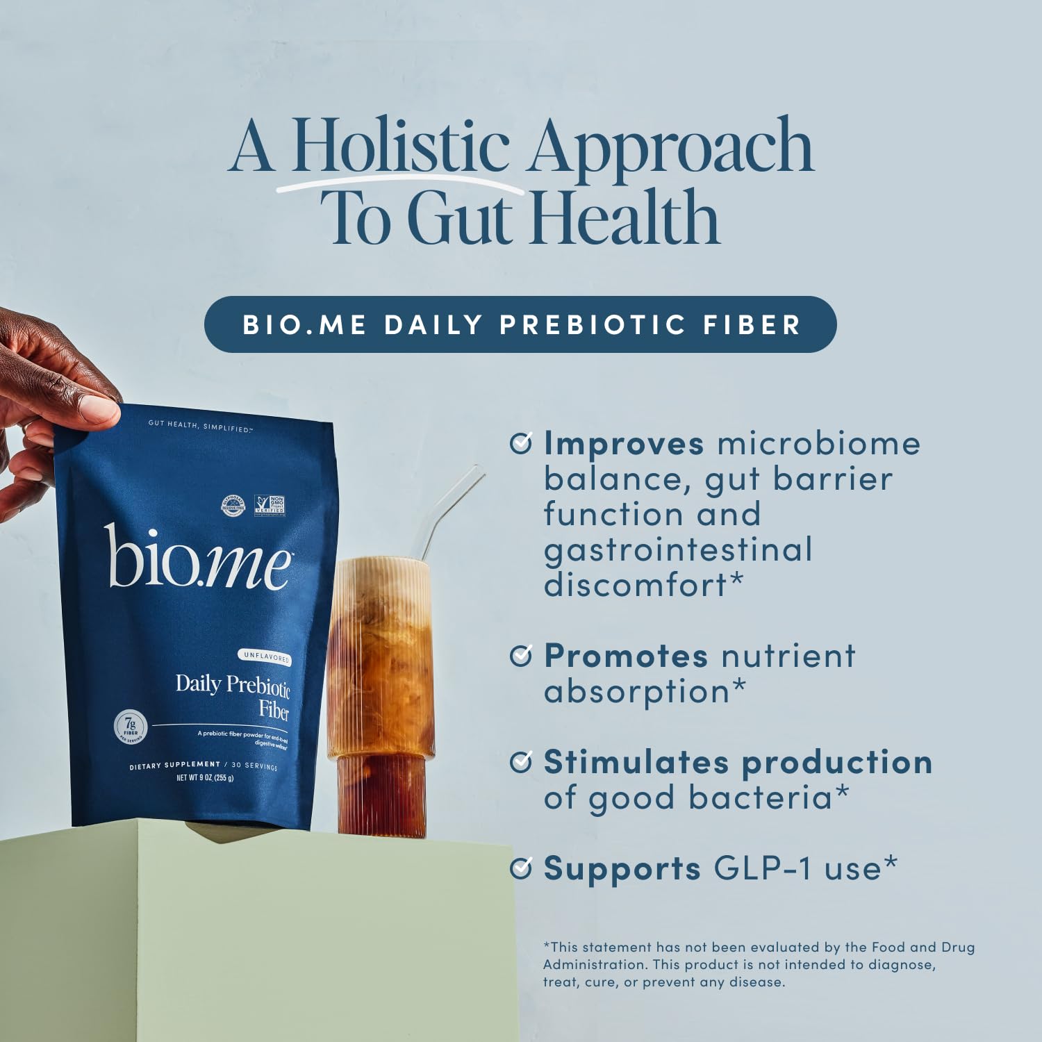 Bio.me Daily Prebiotic Fiber Powder Unflavored - 7g Per Serving - Soluble & Insoluble Fiber Supplement Powder for Women & Men - Digestive Health & Gut Health