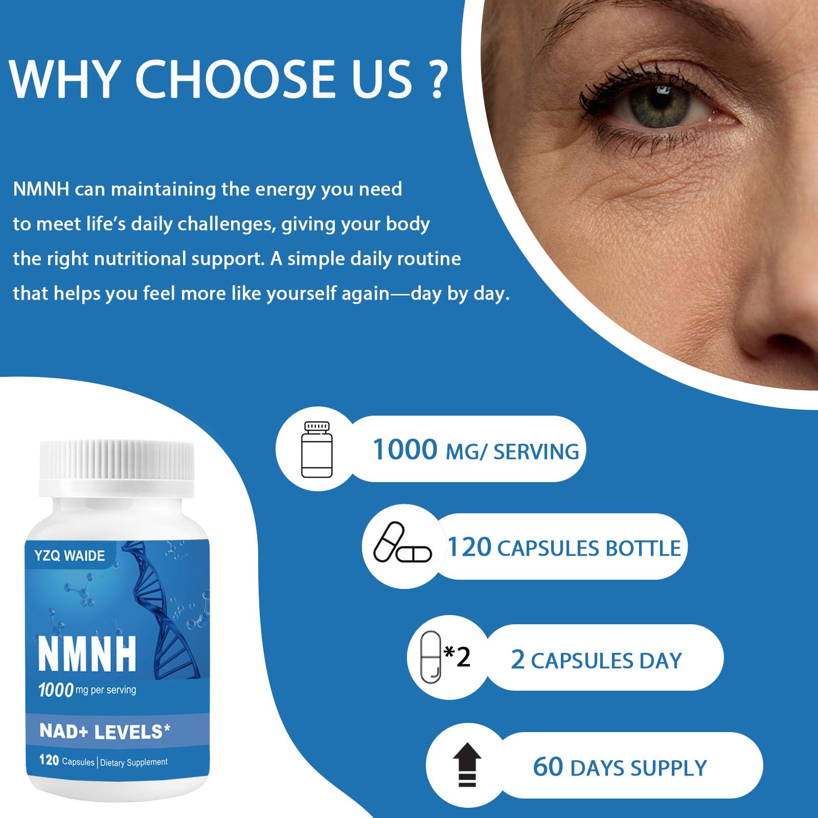 YZQ WAIDE NMNH (Dihydronicotinamide Mononucleotide), 1000mg NMNH Supplement to Boost NAD+ Levels Resveratrol Supplement with Quercetin for Energy, Aging, Non-GMO, Gluten Free, 120 Capsules YZQ WAIDE Au supplements