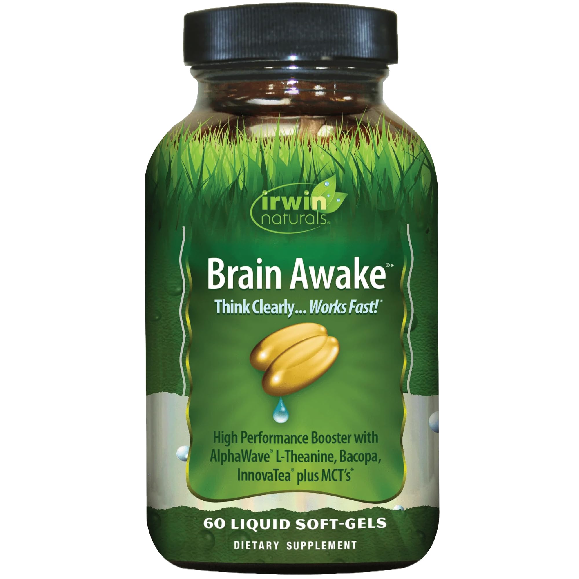 Irwin Naturals Brain Awake Enhanced Mental Performance, Increased Focus, Boost Clarity & Concentration - Powerful Nootropic Booster with L-Theanine, Bacopa, MCT's & InnovaTea - 60 Liquid Softgels Irwin Naturals Au supplements