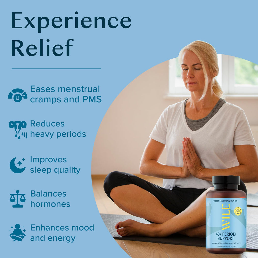 WILE Menopause and Perimenopause Supplements for Women - Menstrual Cramp, PMS and Heavy Period Relief with Dong Quai - Premenopausal Support for Hormone Balance & Improved Mood, Vegan, 30 Servings WILE Au supplements