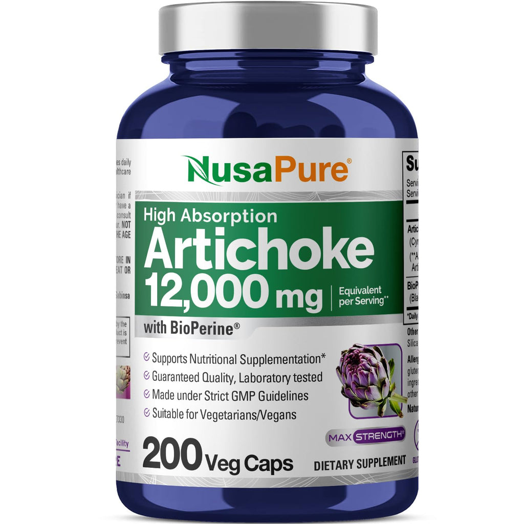 NusaPure Artichoke 20:1 Extract, 600 mg Equivalent to 12,000mg 200 Veggie caps (Non-GMO, Gluten Free) NusaPure Au supplements