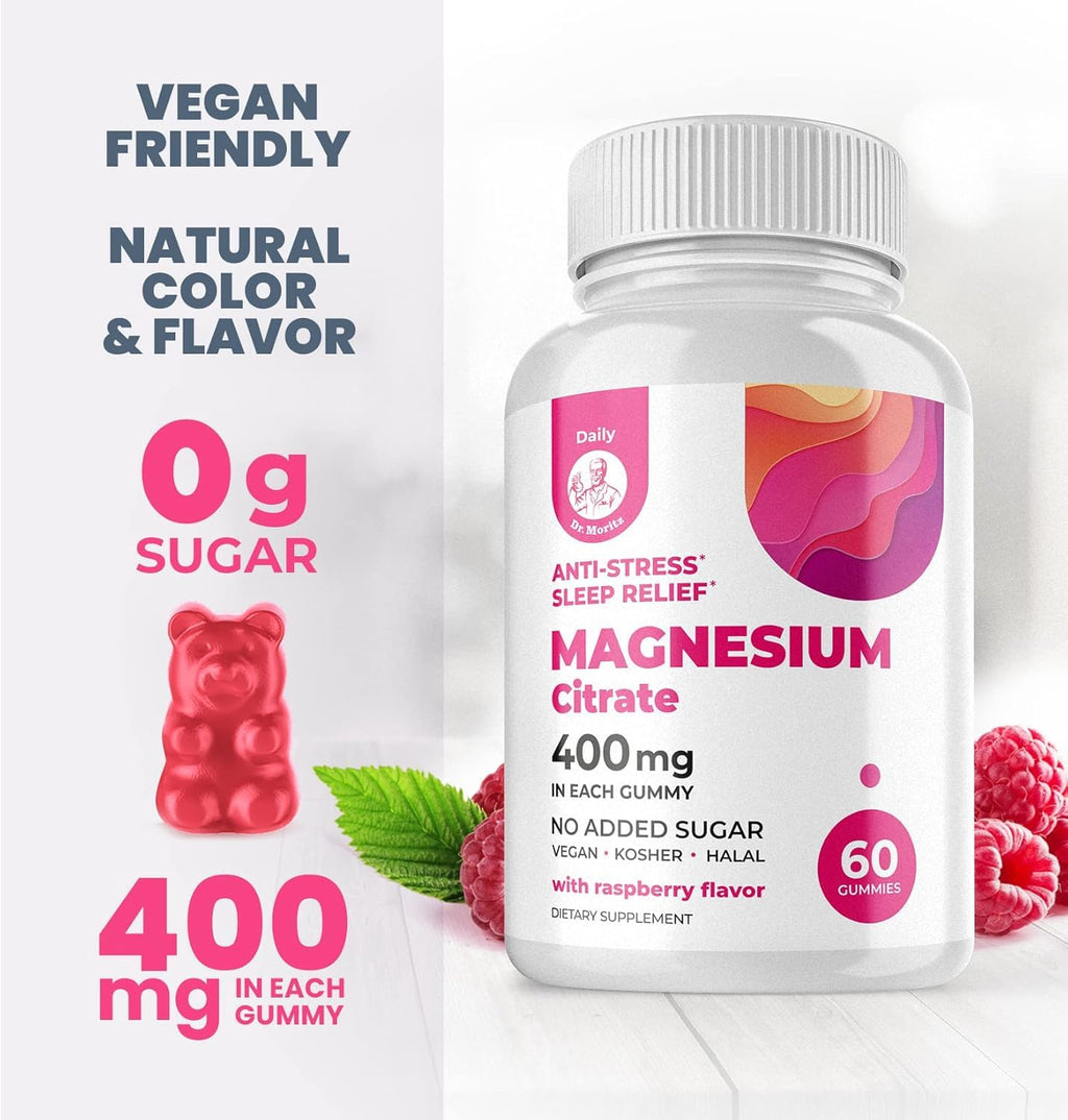 DR. MORITZ Magnesium Citrate Gummies Sugar-Free - Calm Magnesium Gummies Supplement for Children, Sugar -Supports Cardiovascular Health