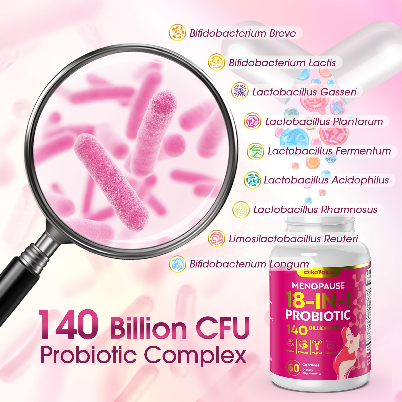 Menopause Supplements for Women, 140 Billion CFU Probiotics, 18-in-1 Menopause Relief with Magnesium, Black Cohosh, Inositol, Hormone Harmony for Women, Night Sweats, Mood Swings, Immunity - 60 Caps BIKAYALUE Au supplements