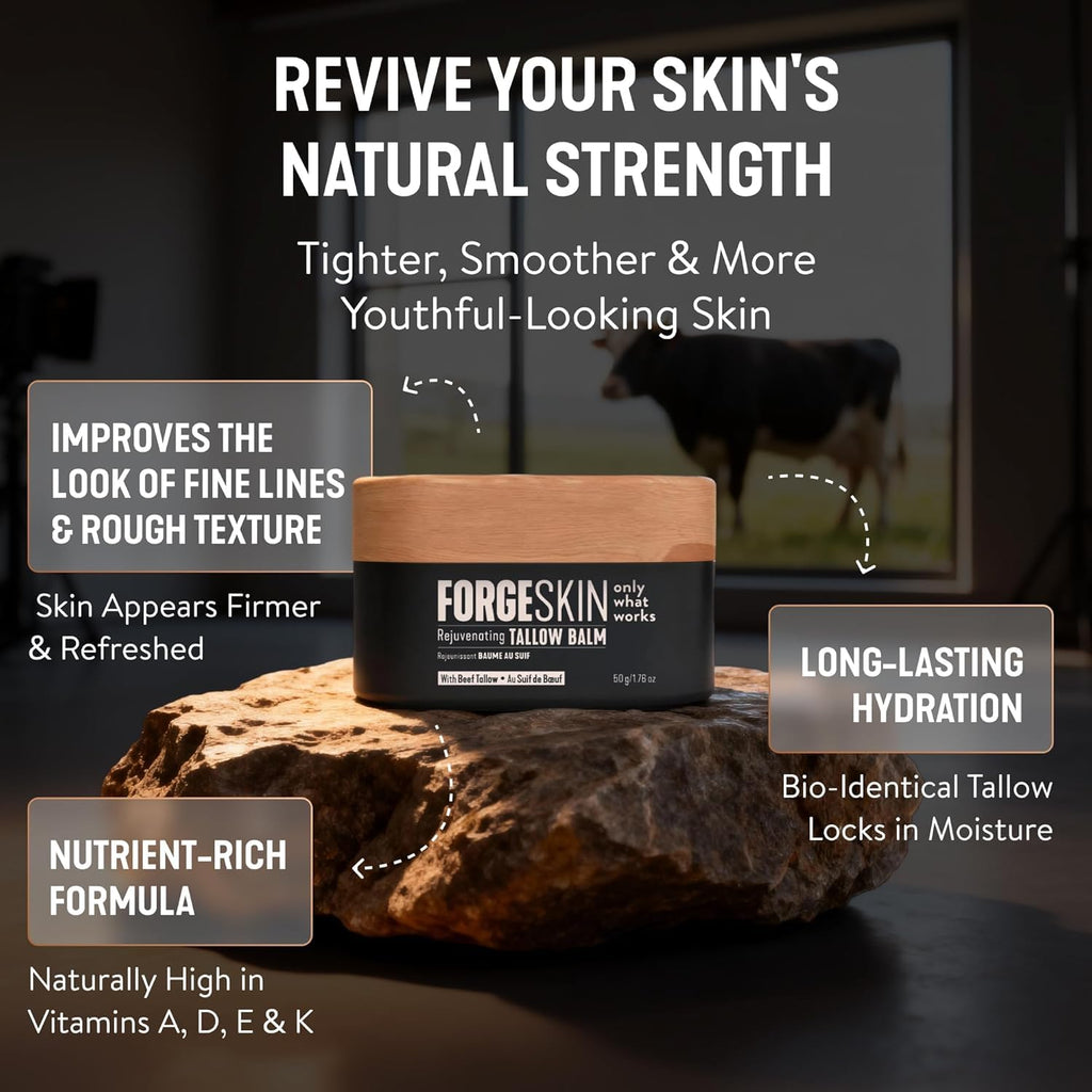 Forge Skin® Wrinkle Defense Beef Tallow Balm for Men [TALLOW-BASED] Moisturizer for Face Hydration - Hydrating Anti Aging Skin Cream