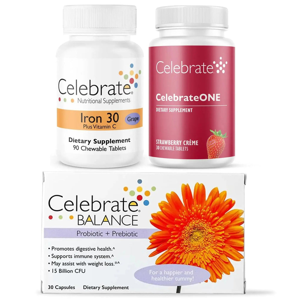 Celebrate Bariatric Essentials Bundle – CelebrateONE Multivitamin, Iron with Vitamin C Chewables, & Balance Probiotic + Prebiotic – Complete Nutritional & Digestive Support for WLS Patients Celebrate Bariatric Supplements Au supplements
