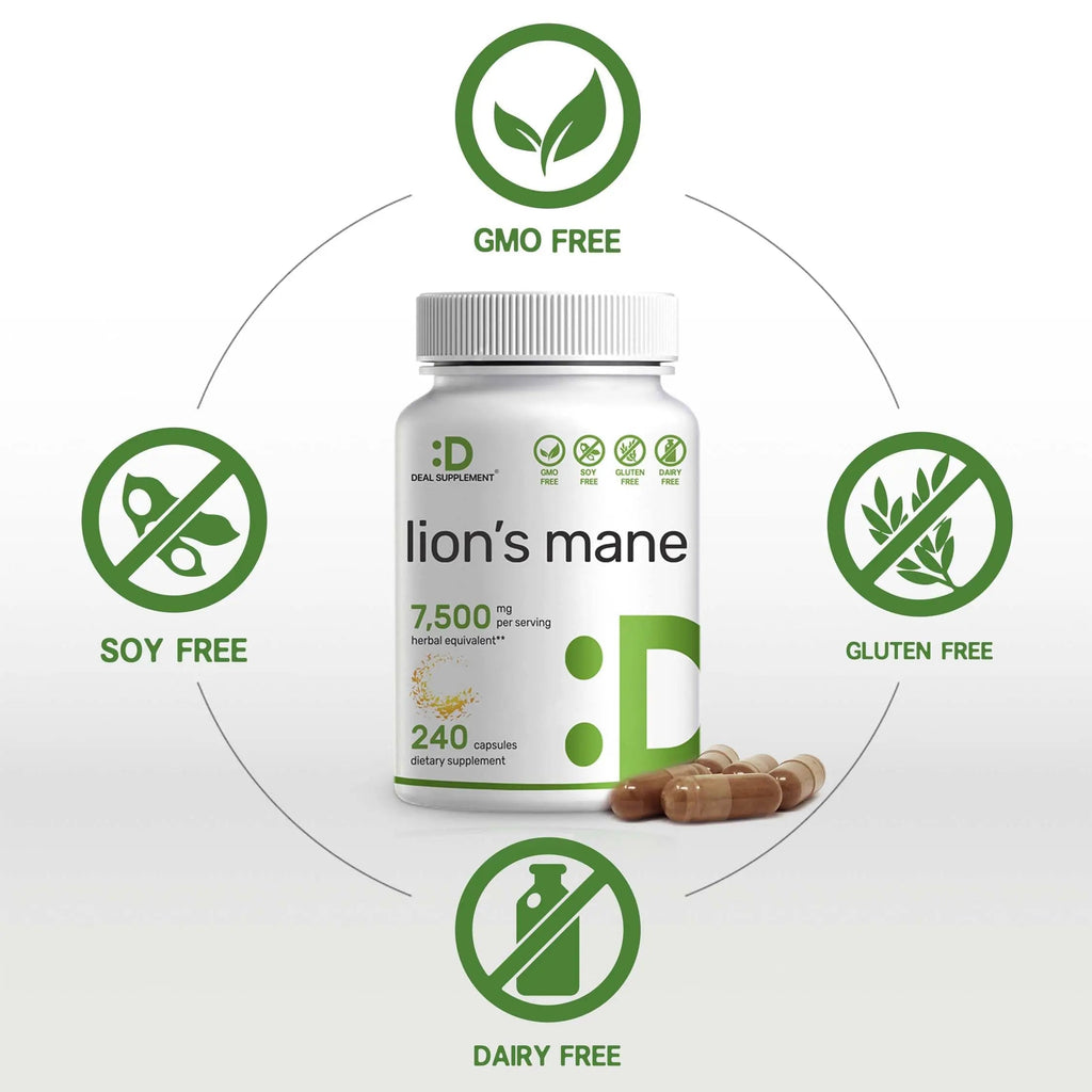 Lions Mane Mushroom Supplement, 7,500mg Per Serving, 240 Capsules – Active Fruiting DEAL SUPPLEMENT Au supplements