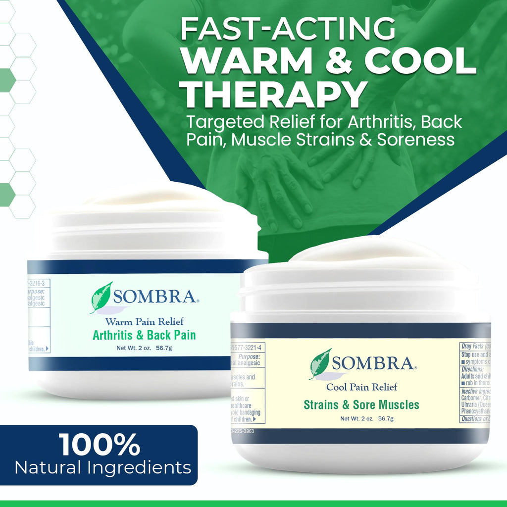Sombra Warm & Cool Pain Relief Gel, Warm Relief for Arthritis and Chronic Pain Pre-Workout Muscle Rub, Cold for Swelling, Soreness, Post-Workout, Free of Artificial Fragrances, 2oz Per Jar Sombra Au supplements