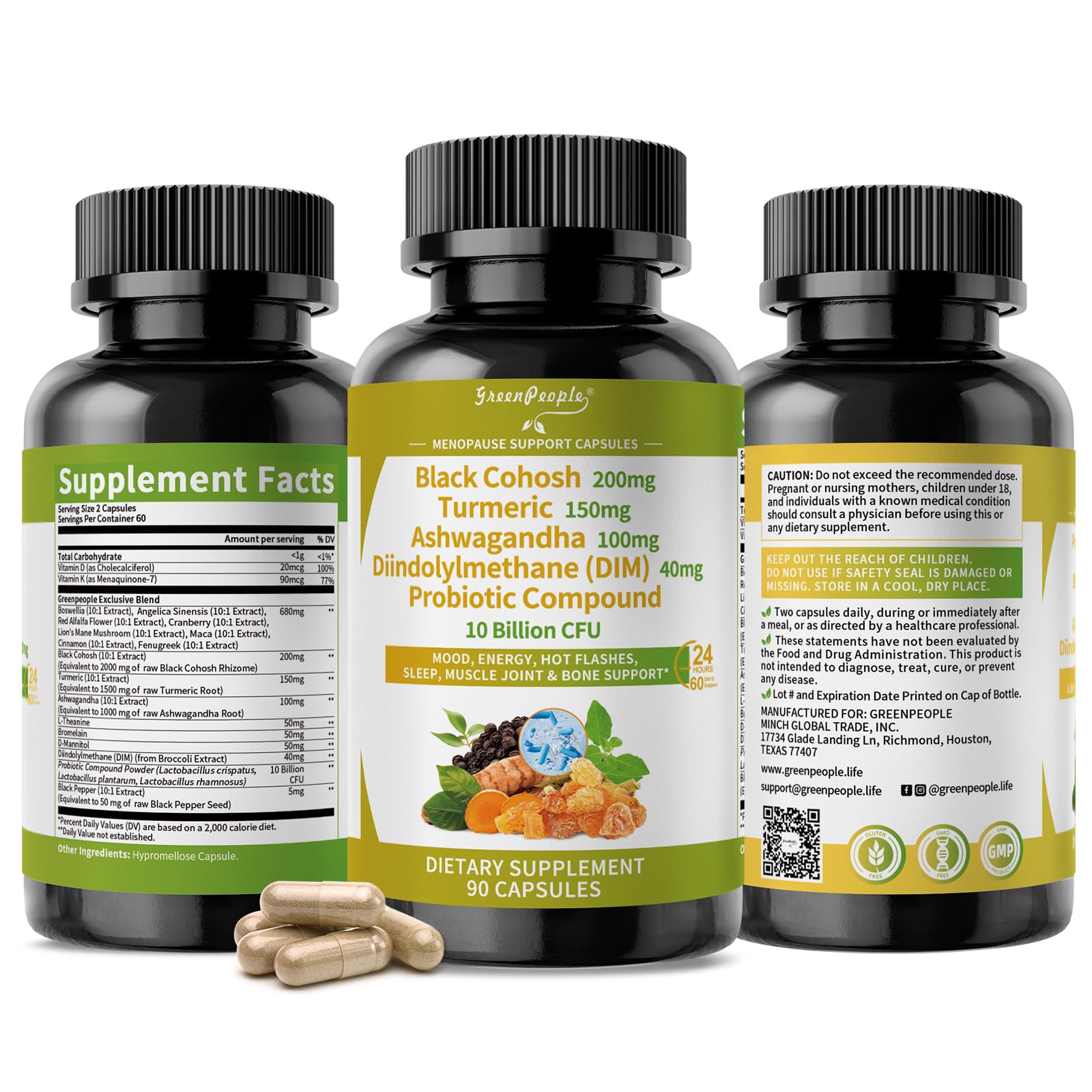 GREENPEOPLE Menopause Supplements for Women - Black Cohosh & Ashwagandha for Hot Flashes, Night Sweats, Mood Swings, Hormonal Balance Support,10 Billion CFU Probiotic - 120 Capsules Vegan Gluten-Free GREENPEOPLE Au supplements