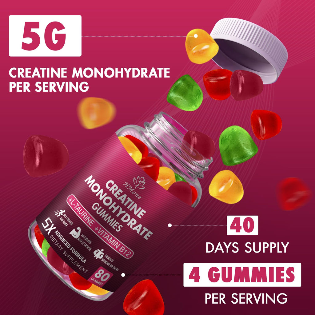 HMone Creatine Monohydrate Gummies - 5g for Men & Women, 160 Count and Creatine Chewable Supplements for Muscle Gain, Muscle Strength, Energy Boost