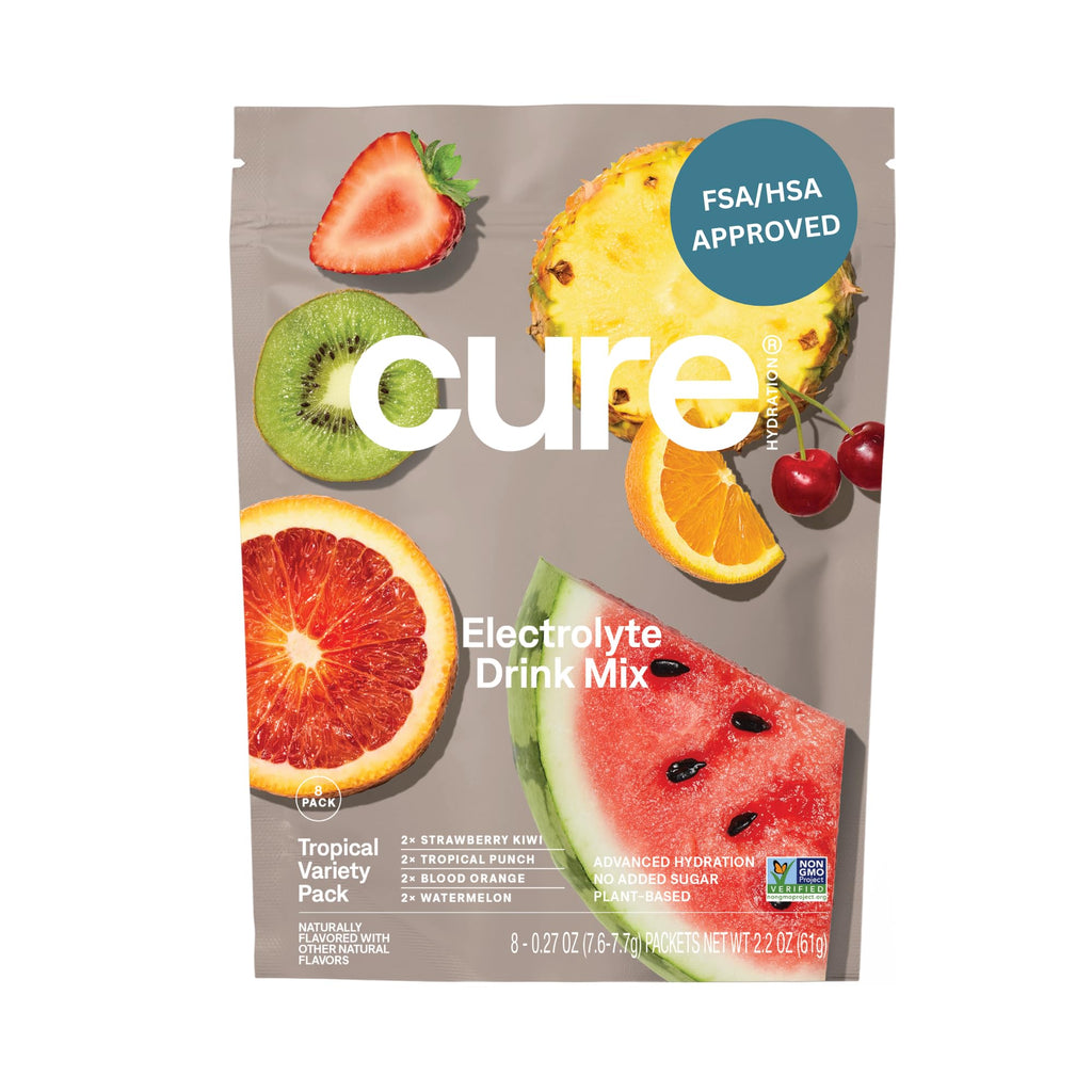 Cure Hydration | Plant-Based Electrolyte Drink Mix | No Added Sugar | FSA-HSA | Dehydration Relief Powder Made with Coconut Water | Non-GMO | Vegan