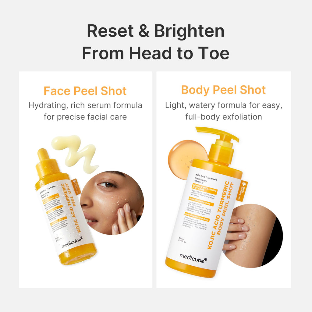 medicube Body Peel Shot with Kojic Acid and Turmeric | Gentle Body Brightening & Exfoliating Serum with BHA, LHA & PHA for Dead Skin Cells