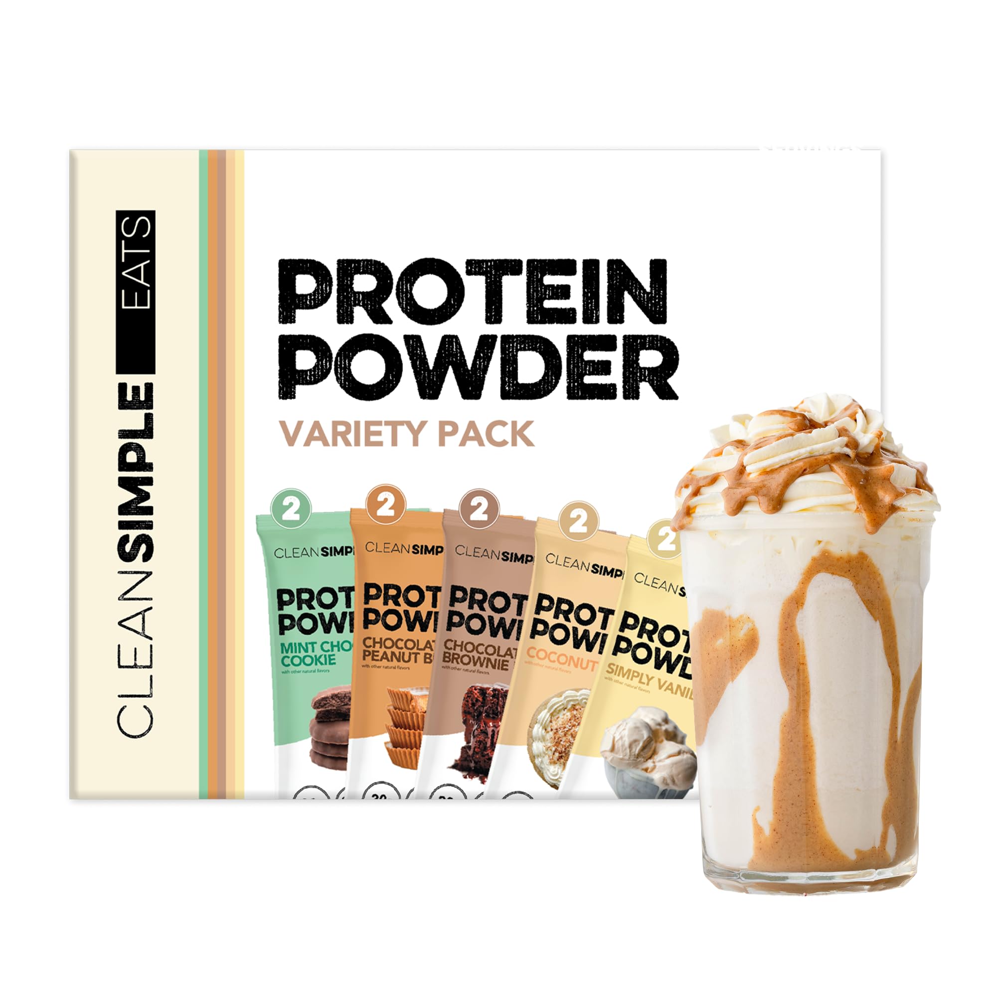 Clean Simple Eats Whey Protein Powder, Variety Pack, Naturally Sweetened Flavors, 100% Grass Fed Protein Powder with Digestive Enzymes & No Artificial Ingredients