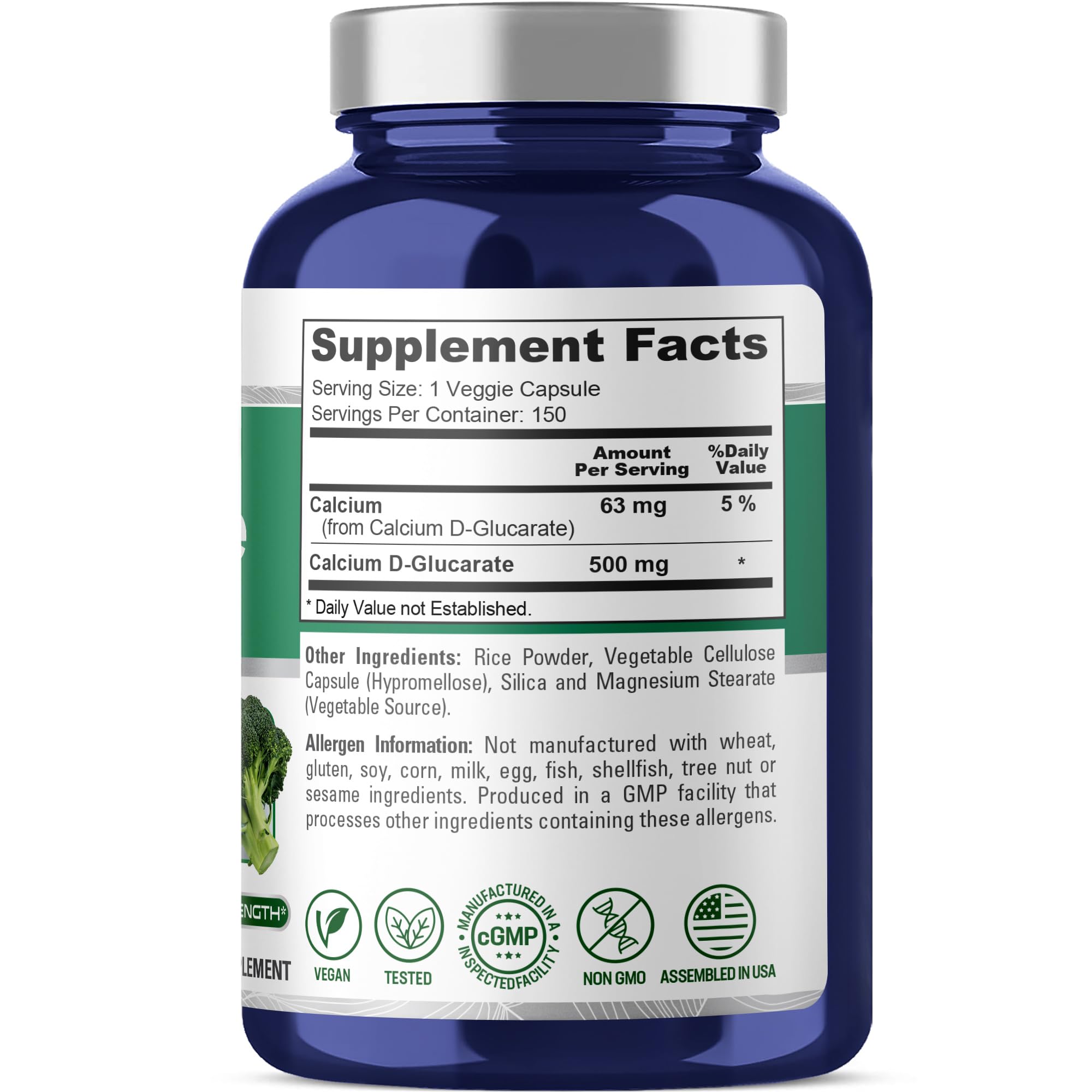 NusaPure Calcium D-Glucarate 500 mg 150 Veggie Caps, Vegan, Non-GMO, Gluten-Free NusaPure Au supplements