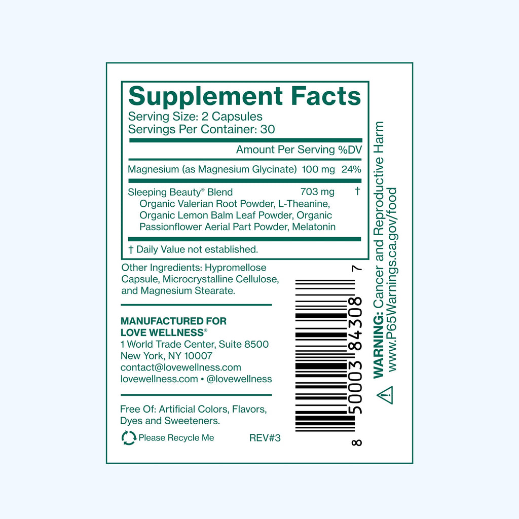 Love Wellness Sleeping Beauty | Sleep Support with Melatonin, Magnesium & L-Theanine | Promotes Restful Sleep, Relaxation & Calmness | Organic Valerian Root Powder & Lemon Balm | 60 Count Love Wellness Au supplements
