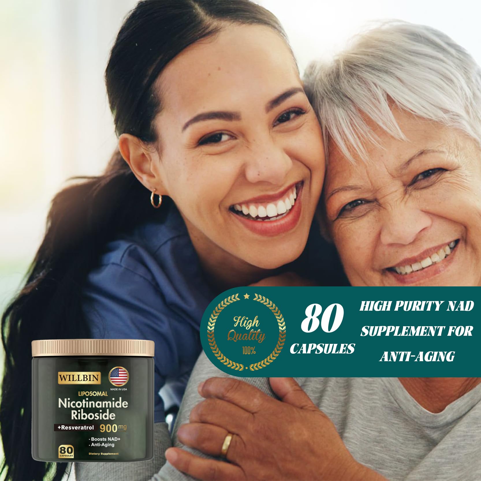 Willbin Liposomal NAD+ Supplement, Nicotinamide Riboside with Resveratrol, NAD Nicotinamide Riboside Boost Energy Focus Anti-Aging for Women & Men - 80 Vegan Capsules Willbin Au supplements