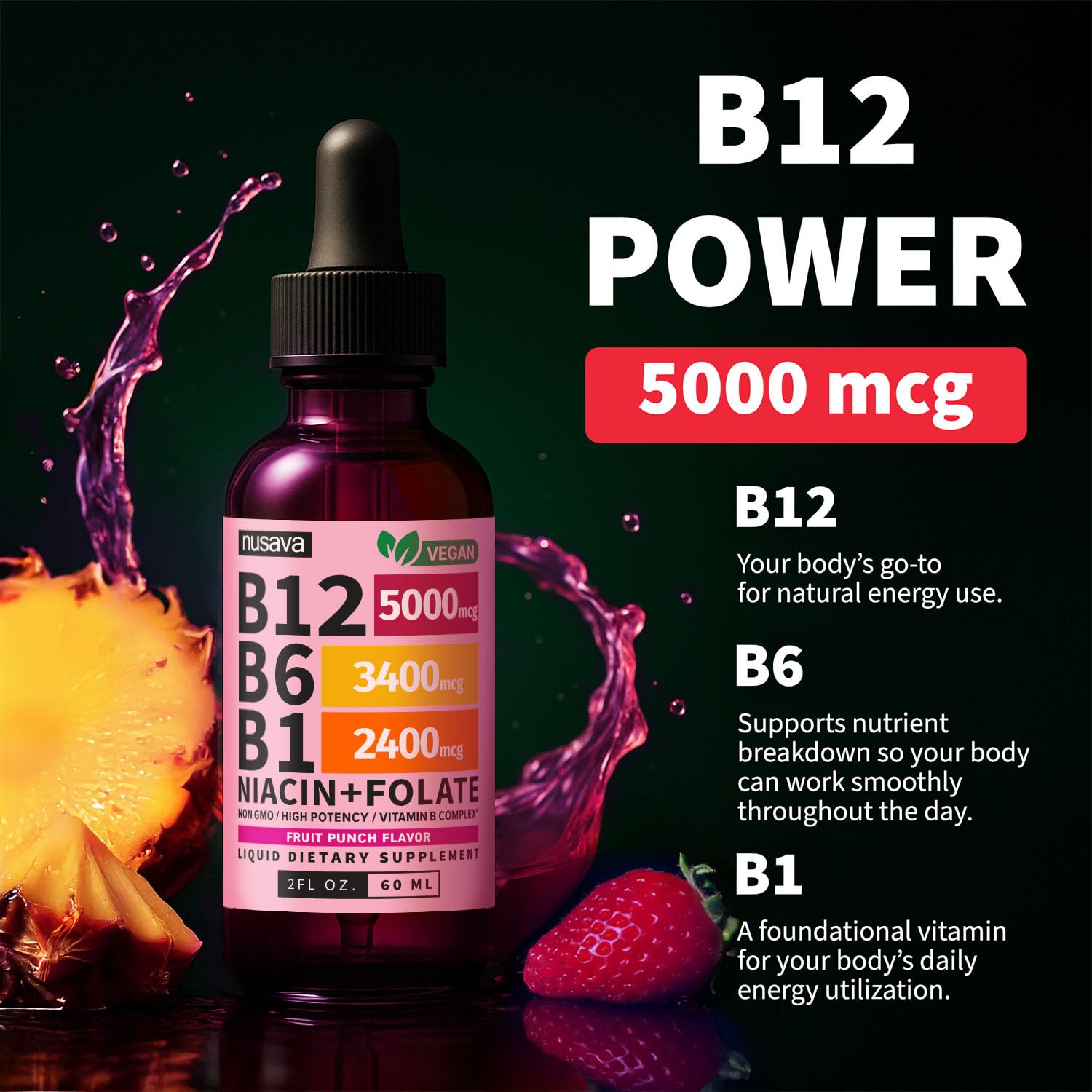 (2 Pack) Vitamin B12 and B6 Liquid Drops, B12 Sublingual Vitamin B Complex - B 12 Vitamin 5000mcg - B12 Methylcobalamin for Energy, Brain, and Heart Support