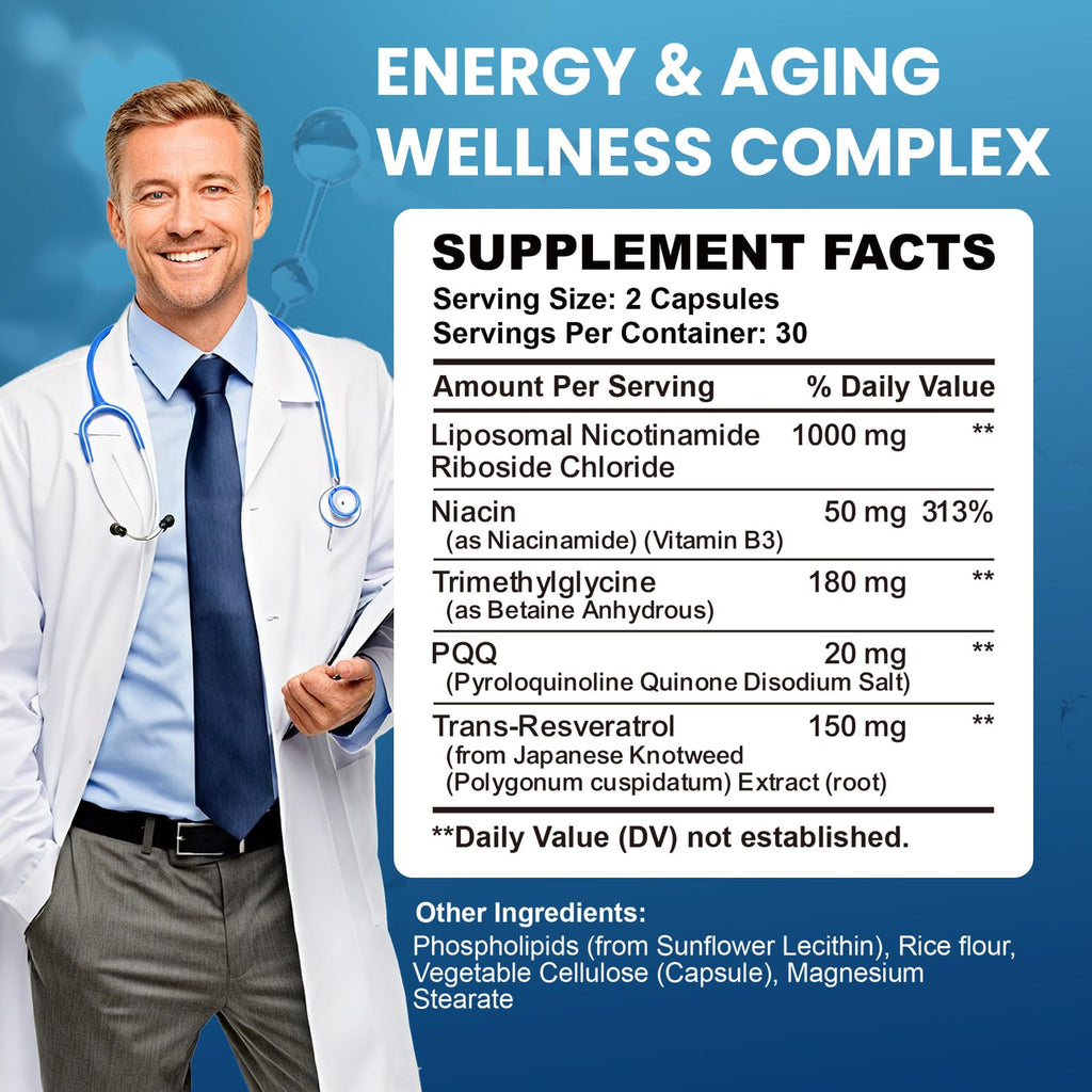 CNCHEF Liposomal NAD Supplement -1000mg, NAD Resveratrol Supplement for Women & Men with Nicotinamide Riboside, Resveratrol, PQQ & TMG, NAD Plus Boosts NAD+ Levels, Anti-Aging & Brain, 60 Capsules CNCHEF Au supplements