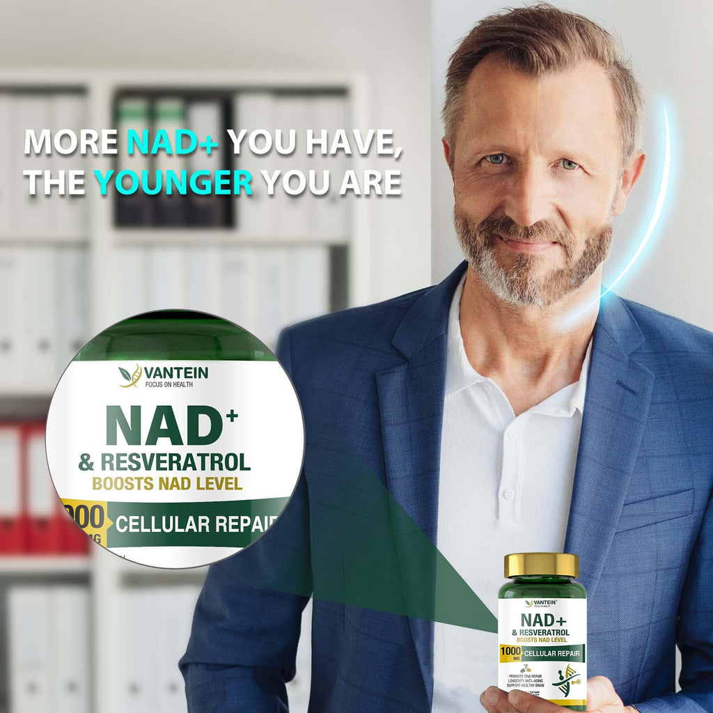 TEATTY NAD+ & Resveratrol Supplement - NMN Alternative with 120 Capsules, Anti-Aging Cellular Support, Energy & Longevity Booster, DNA Repair Formula TEATTY Au supplements