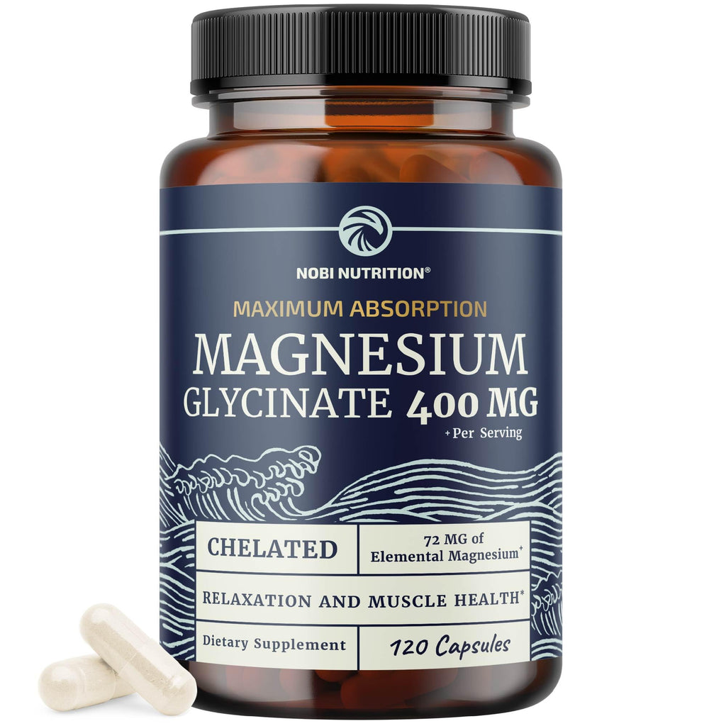 Magnesium Glycinate 400mg | High Absorption Formula for Sleep, Calm, Muscle Relaxation, Heart, Bone & Nerve Support for Women & Men | Chelated Magnesium Glycinate Supplement | 120 Ct (2 Month Supply) Nobi Nutrition Au supplements