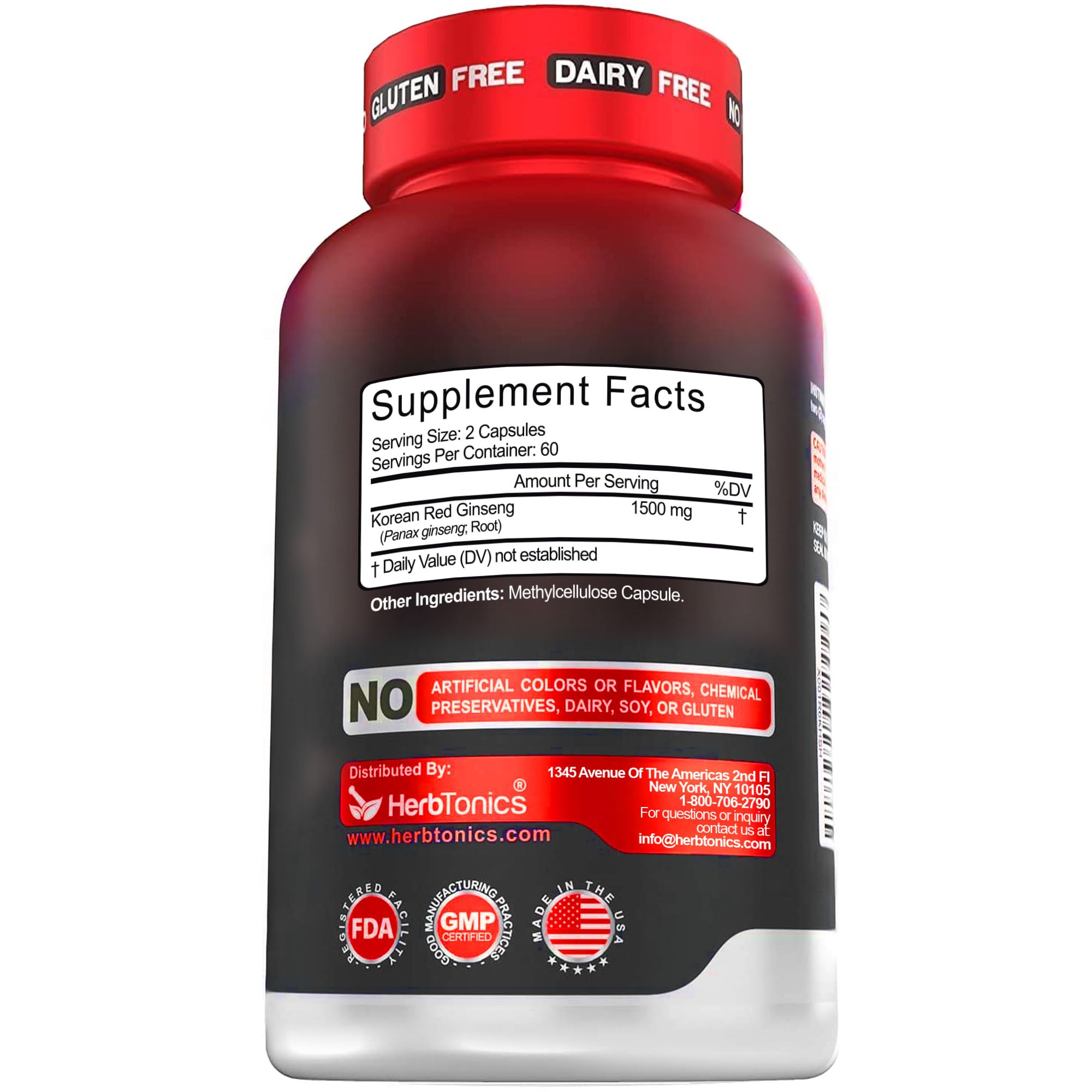 Herbtonics Korean Red Panax Ginseng 1500mg - Energy Supplement for Peak Performance, Focus & Vitality - High Potency Ginseng Root Extract - 120 Vegan Capsules Herbtonics Au supplements