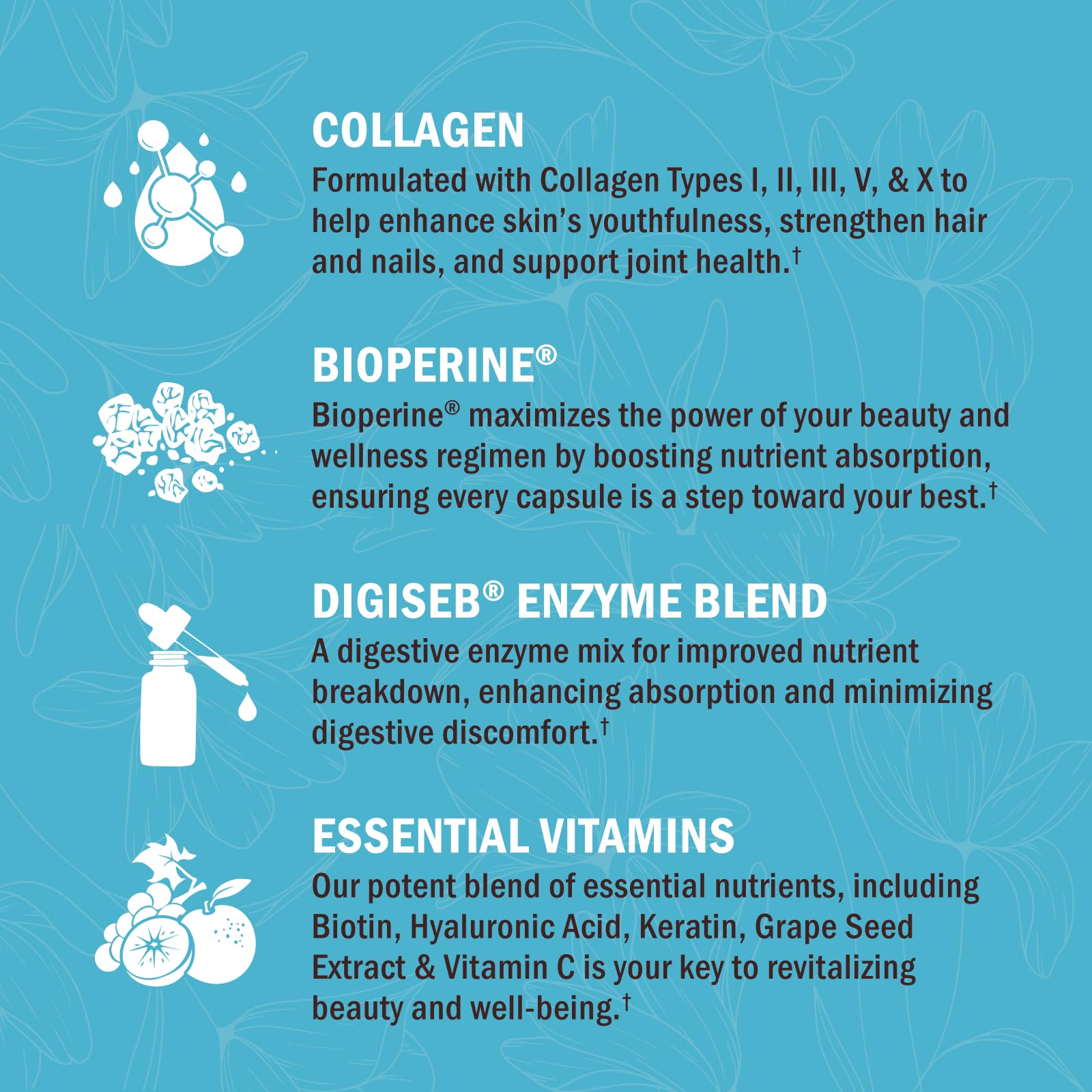 BioSchwartz Hydrolyzed Collagen Peptide Capsules - Multi Collagen Supplements for Women Types I, II, III, V, X with Vitamin C, Biotin,