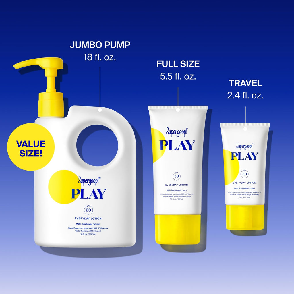 Supergoop! PLAY Everyday Lotion SPF 50 - Broad Spectrum Body & Face Sunscreen - Great for Active Days - Fast Absorbing