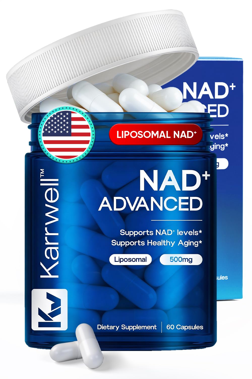 Karrwell NAD+ Advanced 500MG Liposomal NAD+ with Resveratrol - NAD Supplement for Men & Women - NMN Alternative for Cellular Energy & Healthy Aging - 60 Capsules, 30 Day Supply Karrwell Au supplements