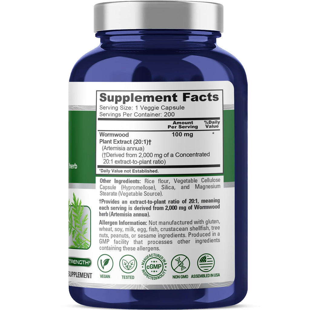 NusaPure Wormwood Capsules 2000mg | Artemisia Annua Herb | 200 Count | Non-GMO & Vegan Supplement NusaPure Au supplements