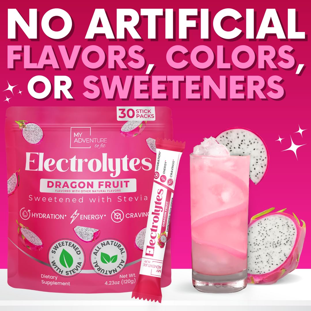 Zero Sugar Dragon Fruit Electrolytes Sticks - Refreshing Hydration - Caffeine Free Energy with Natural Ingredients - Vegan, Keto & Paleo