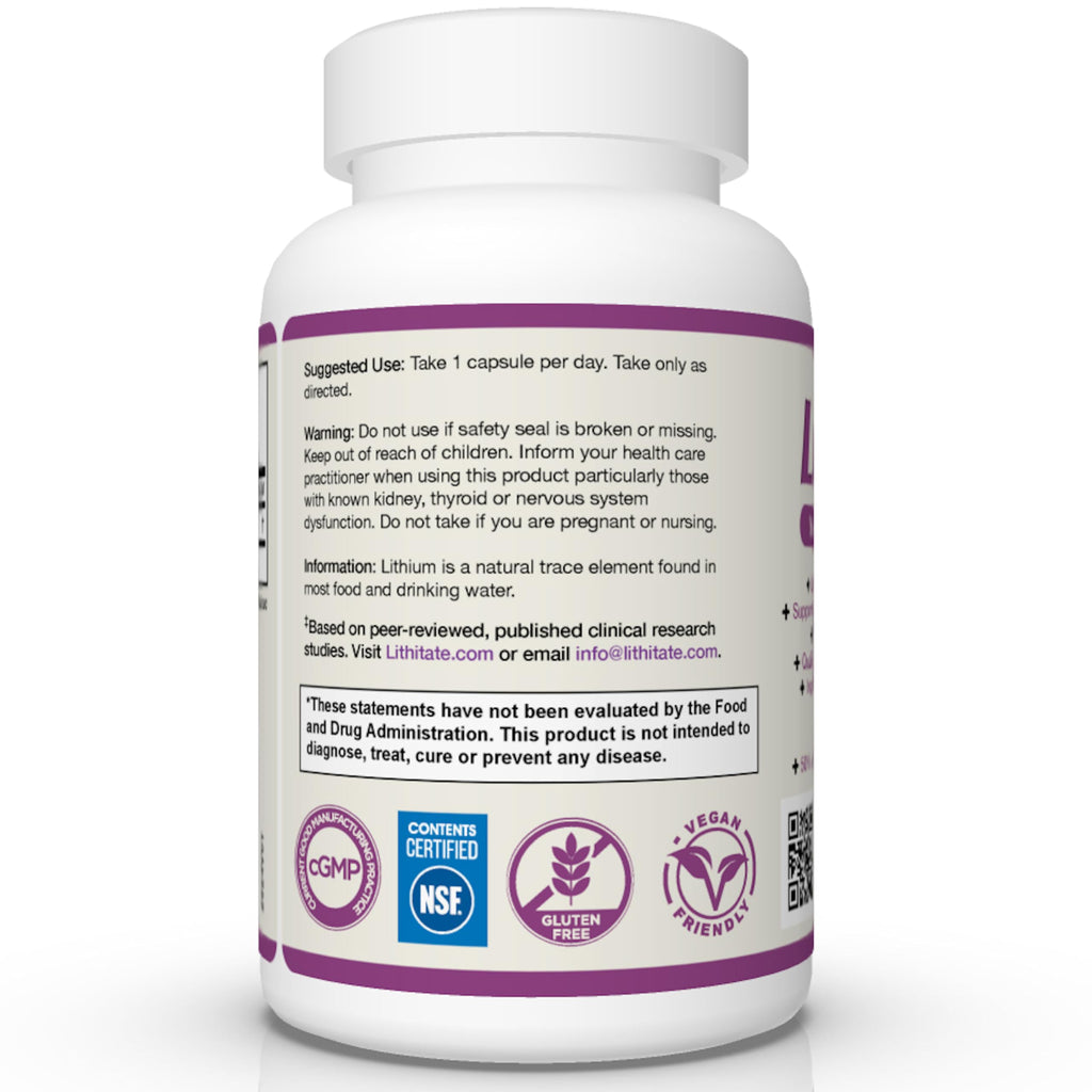 lithitate Lithium Aspartate 10mg | Supports Cognitive Function & Brain Health with Aging | NSF Certified | Promotes Mental Clarity, Healthy Mood & Longevity