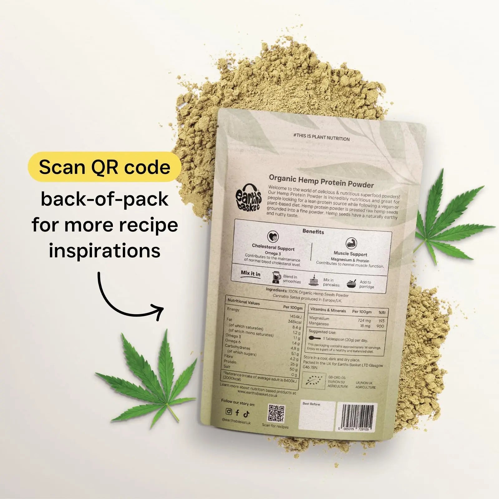 Earths Basket Organic Hemp Protein Powder,280g Natural, Unflavoured, Vegan, Gluten Free EARTHS BASKET Au supplements