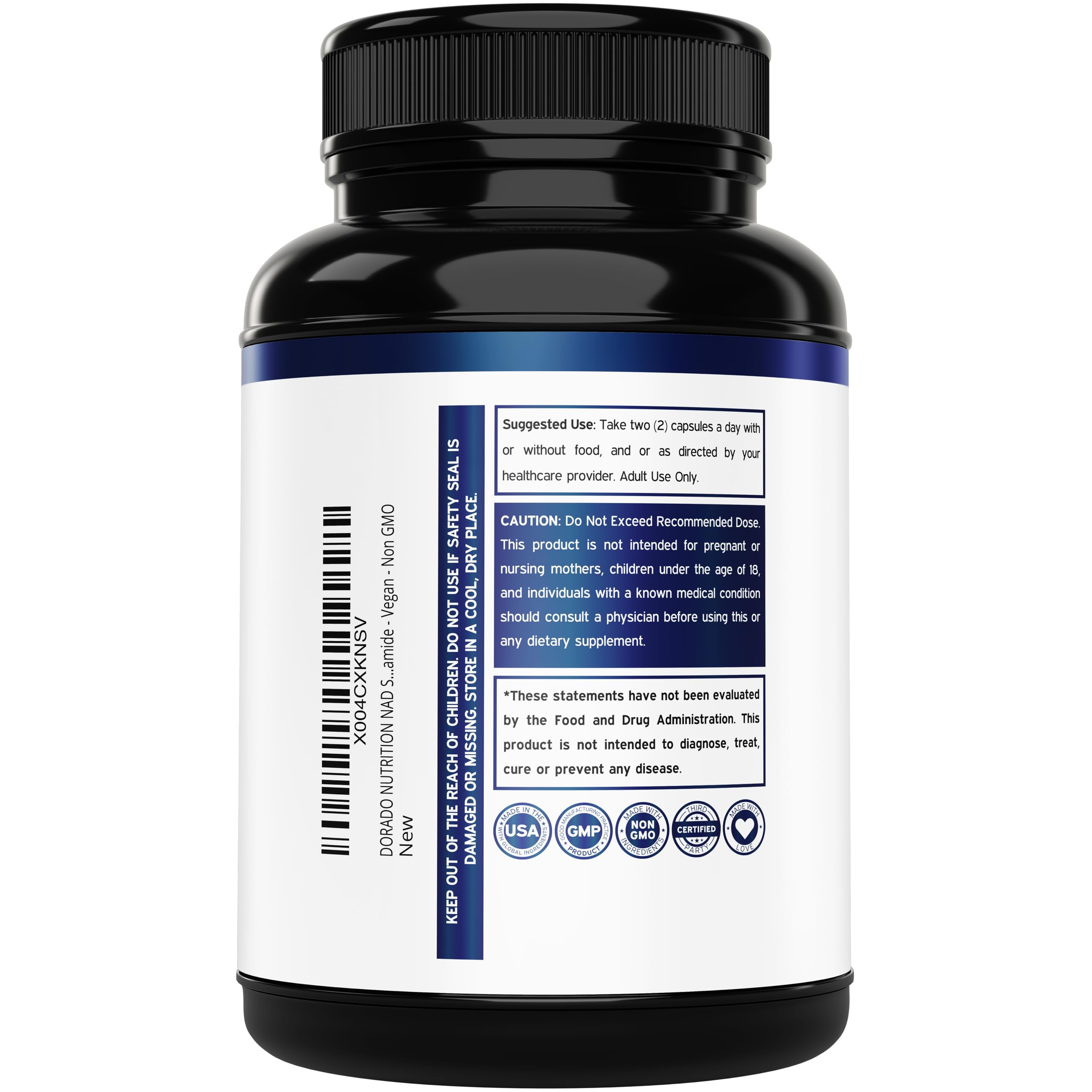 NAD Supplement (500mg of 95% Pure NAD+ Per Serving) NMN Supplement, NAD Nicotinamide Riboside Support (Third Party Tested, Vegan Safe, Non-GMO, No Fillers, & Made in the USA - 30 Vegan Capsules) DORADO NUTRITION Au supplements