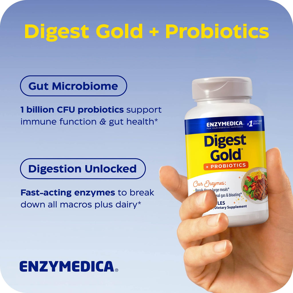 Enzymedica Digest Gold + Probiotics - Digestive Enzyme Supplement for Women & Men, Enzyme and Probiotic Capsules for Digestion, Gut Health Support,