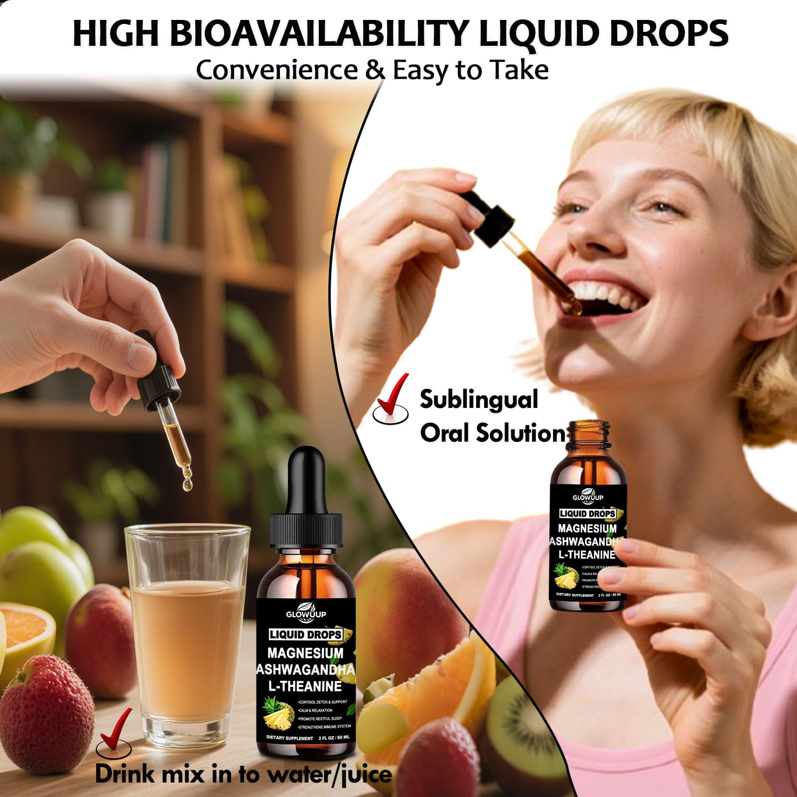 Cortisol Supplements for Women & Men, Cortisol Reducer Manager Detox Liquid Drops Extra Strength Magnesium Glycinate 200mg, L-Theanine & Ashwagandha丨Hormone Balance, Relaxation & Recess Mood GLOVVUUP Au supplements