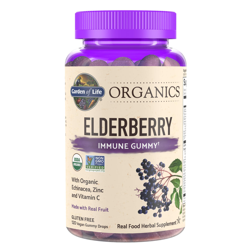 Garden of Life Organics Elderberry Gummies for Adults & Kids - Immune Support Supplement with Organic Fruit, Herbal Blend, Elderberry, Echinacea, Zinc,