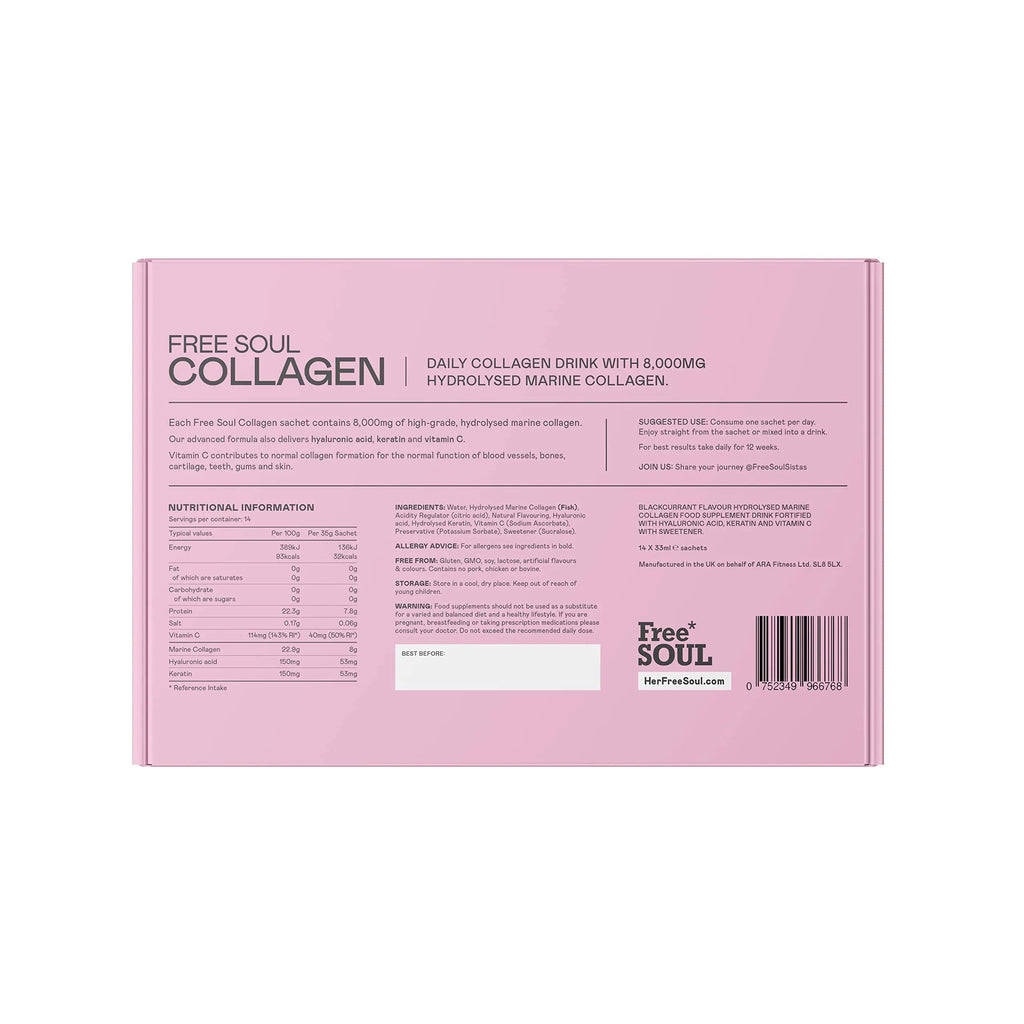 Marine Collagen Liquid 8000mg with Hyaluronic Acid, Keratin, & Vitamin C, 14 x 8000mg Hydrolysed Collagen Free Soul Au supplements