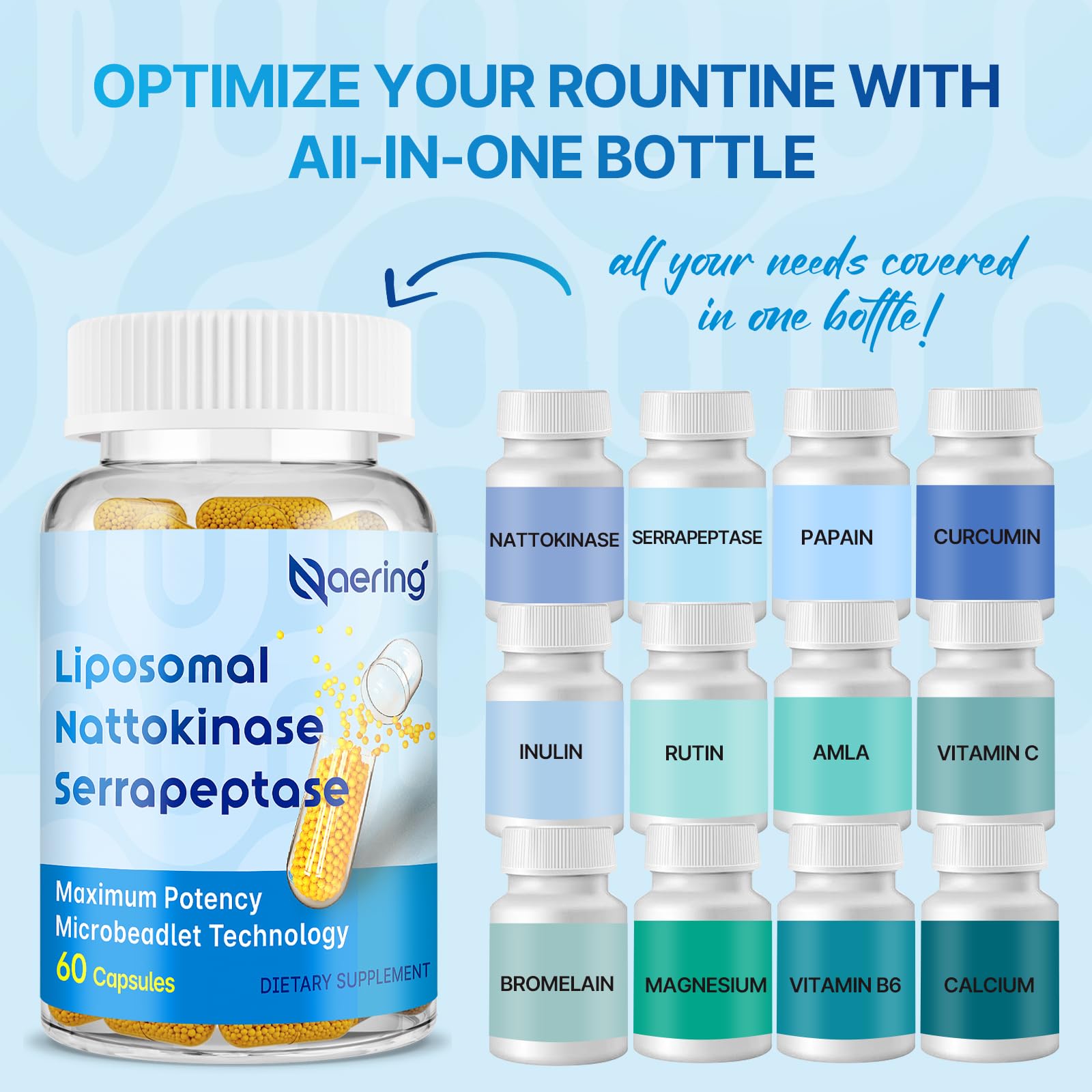 Liposomal Nattokinase 12,000 FU Serrapeptase 360,000 SPU Enzyme Supplement - Enriched with Synergistic Enzymes and Nutrient Blend & Inulin for Circulatory