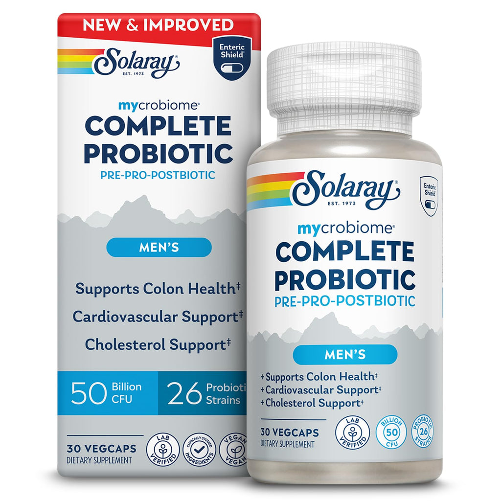 SOLARAY Mycrobiome Complete Probiotic Men's Formula - Pre and Probiotics for Men Plus Postbiotic - Digestive Health and Immune Support - 50 Billion CFU, 26 Strains - Vegan - 30 Servings, 30 VegCaps SOLARAY Au supplements