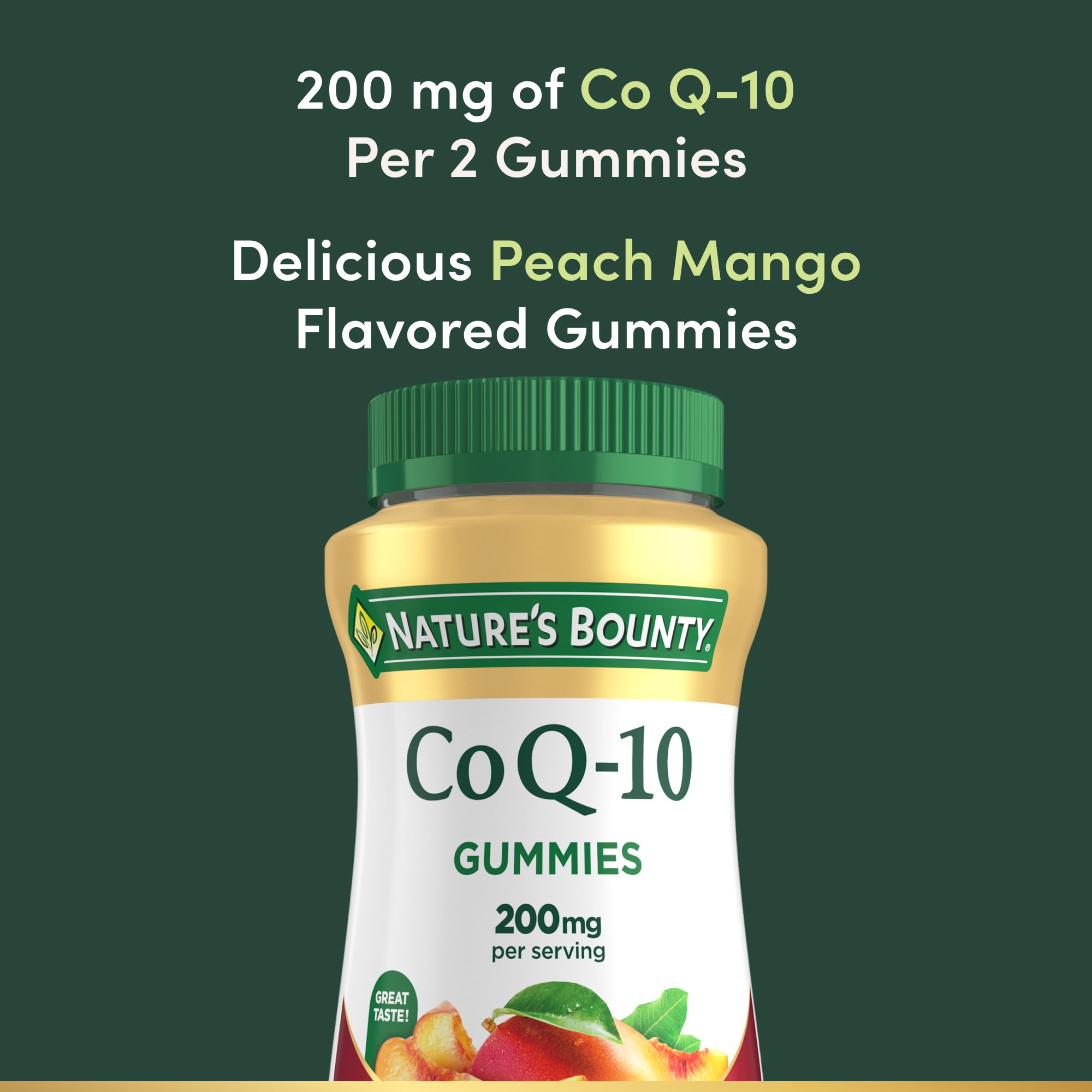 Nature's Bounty CoQ10 Gummies, Supports Heart Health, CoQ10 200mg, Peach Mango Flavor, 60 Count